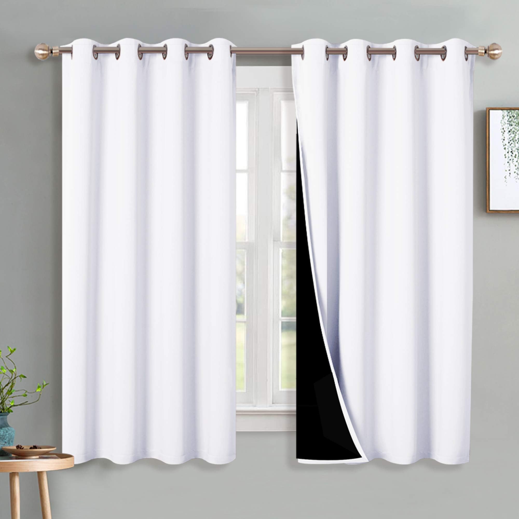 PONY DANCE 100% Double-Layer Blackout Curtains - White Thermal Insulated 46x54 Inch Bedroom Curtains, Energy Saving & Noise Reducing, Eyelet Window Drapes (Set of 2 Panels)Global Recycled StandardOEKO-TEX STANDARD 100Global Recycled StandardGlobal Recycled Standard