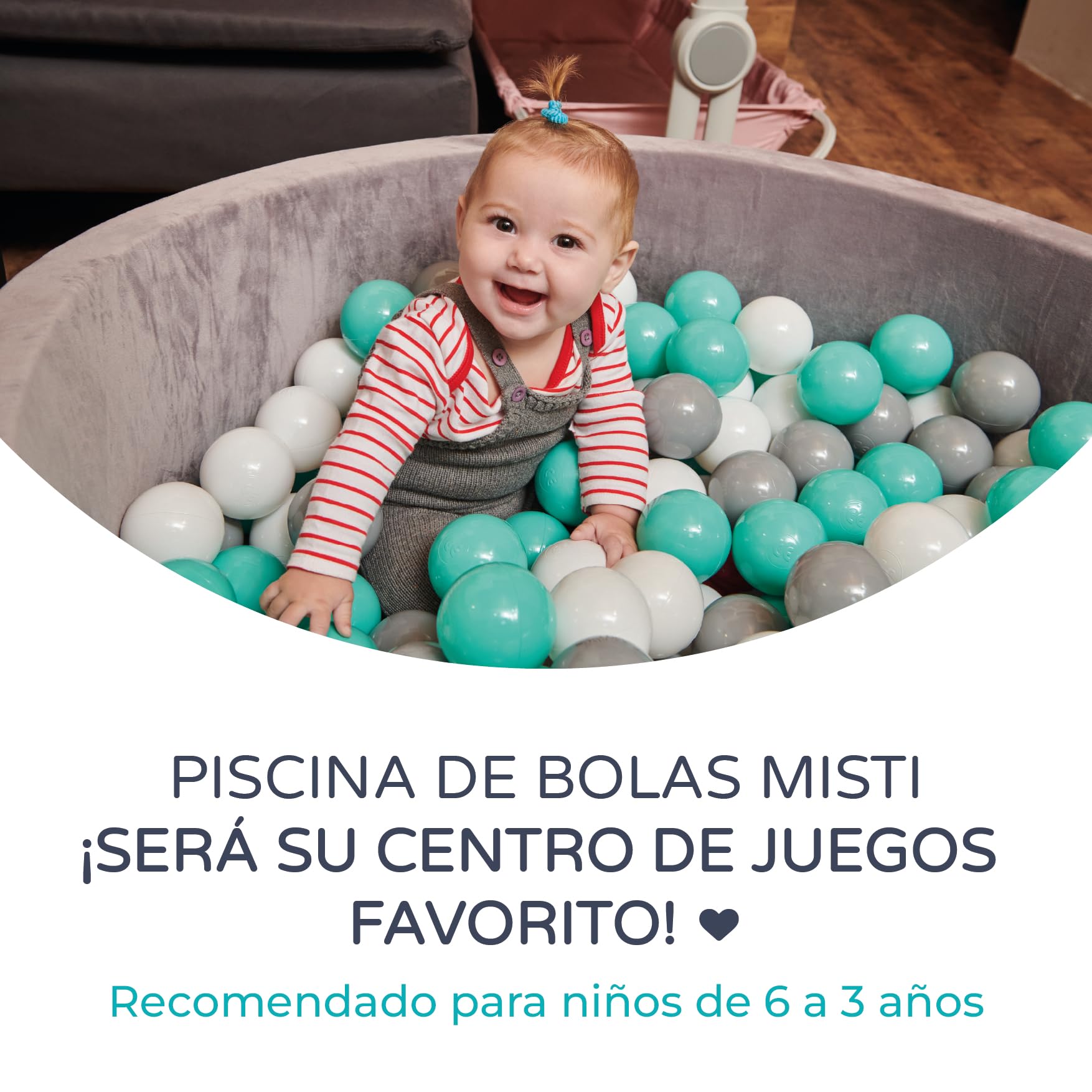 MS BabyWorld – Piscina de Bolas Misti – Piscina de Espuma Redonda para Bebé | +100 Bolas Incluidas | Parque Sensorial | Acolchada y Suave al Tacto | Ideal para Interiores