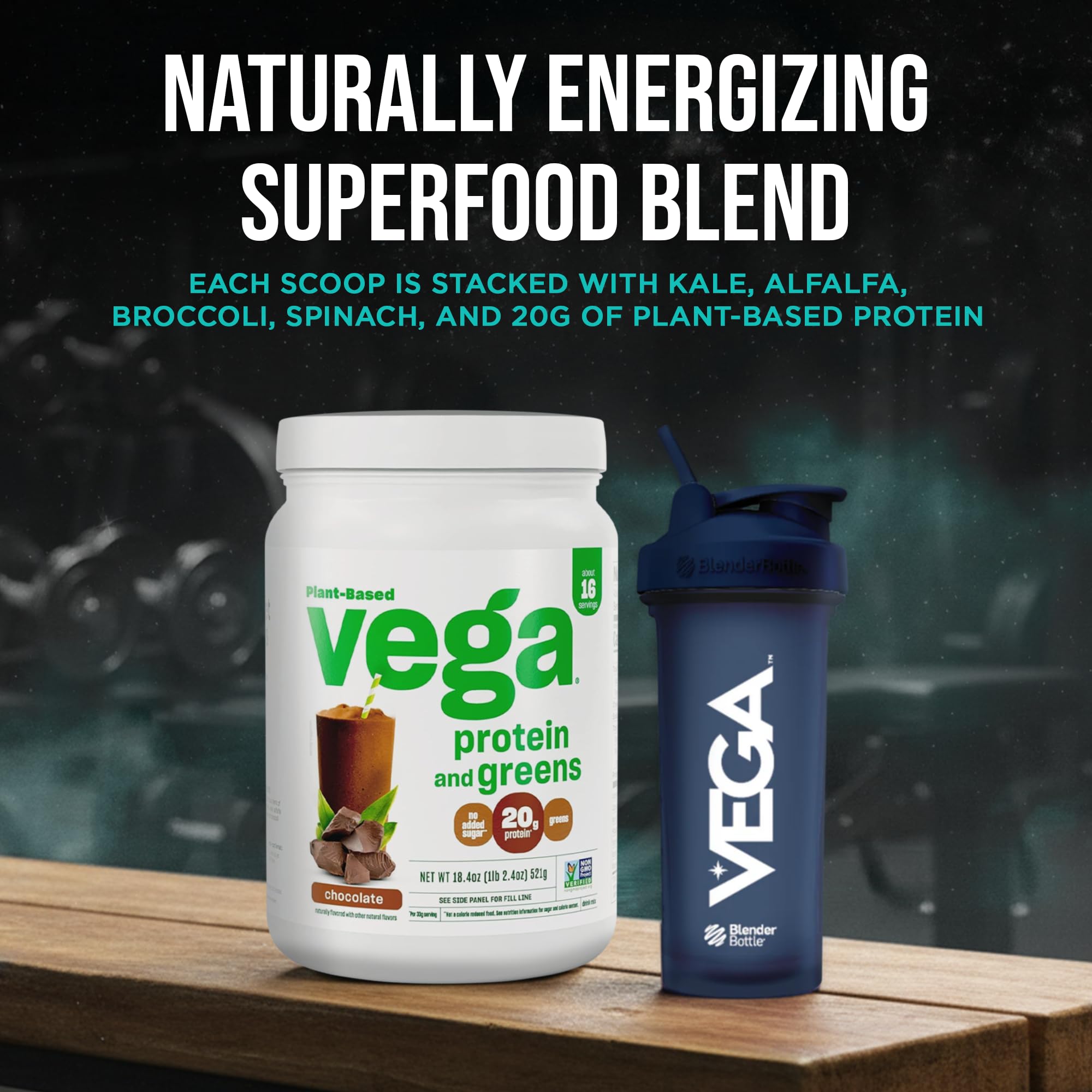 Vega Premium Protein + Supergreens, Chocolate – 20g Vegan Protein