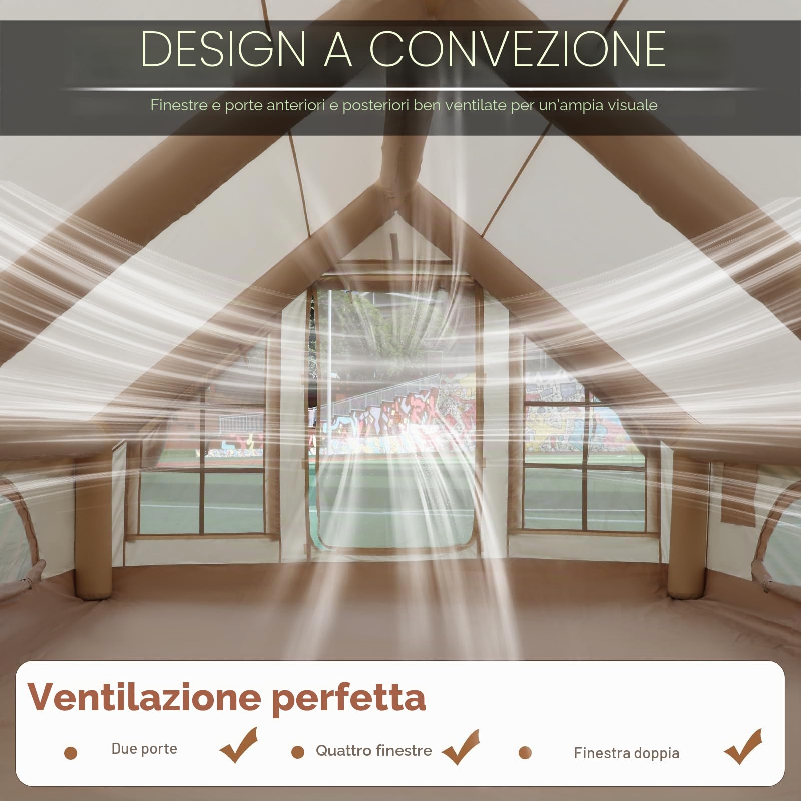 Tenda da campeggio gonfiabile con apertura del camino e lucernario, tenda da esterno per 2-8 persone con pompa ad aria, tessuto Oxford impermeabile per 4 stagioni