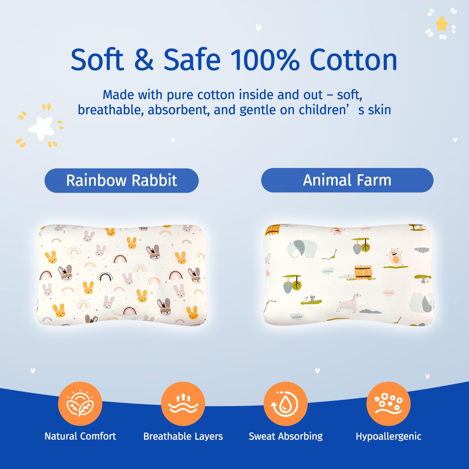 Cuscino per bambini con federa, traspirante e accogliente, lavabile in lavatrice, cuscino con federa, 21,6 x 13,8 cm, cuscino ergonomico per bambini per ragazzi e ragazze dai 3 agli 8 anni