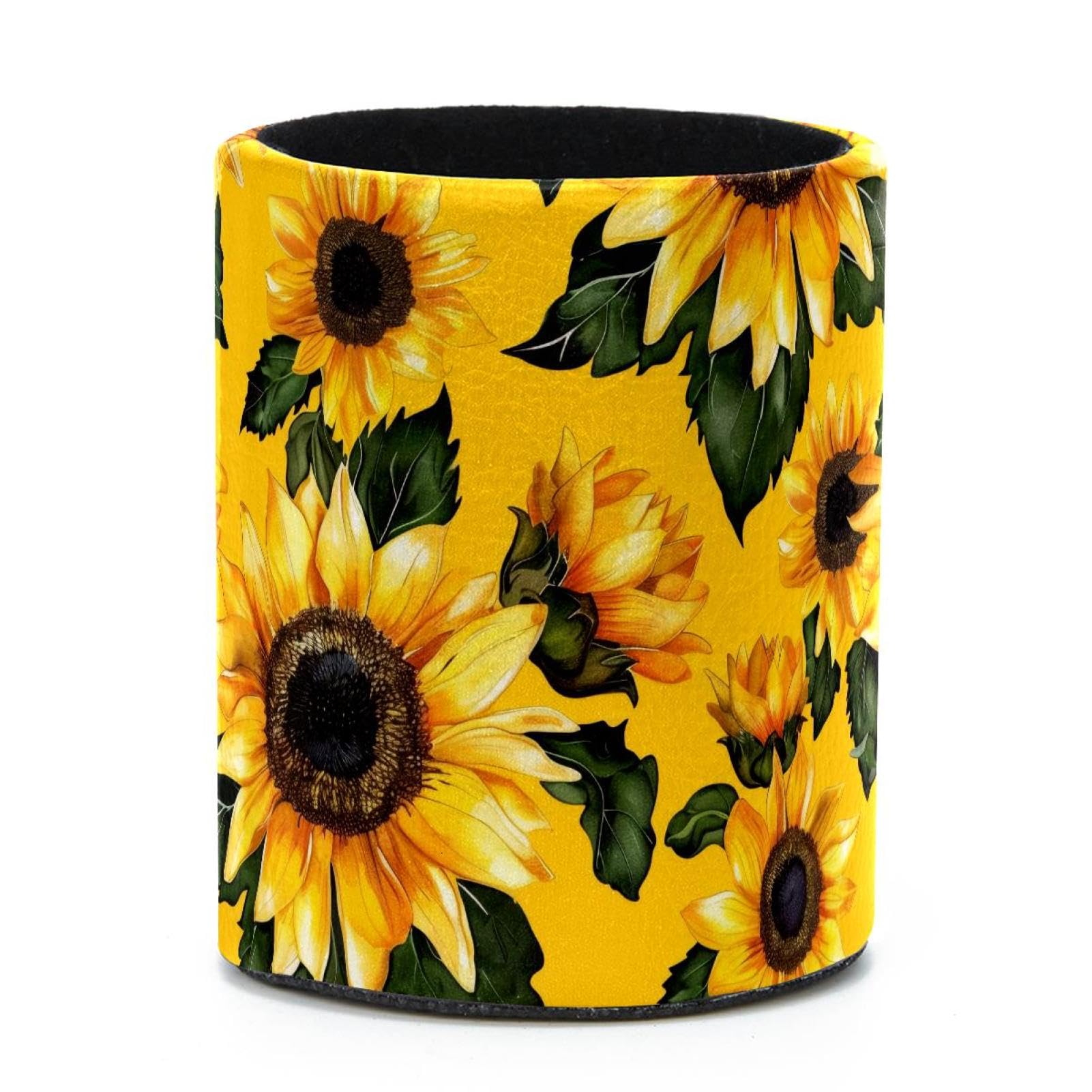 VAPOKF Round Pencil Holders for Desk, Sunflower Pen Holders Pen Pot Makeup Brushes Storage Desktop Stationery Supplies Organiser for Home Office