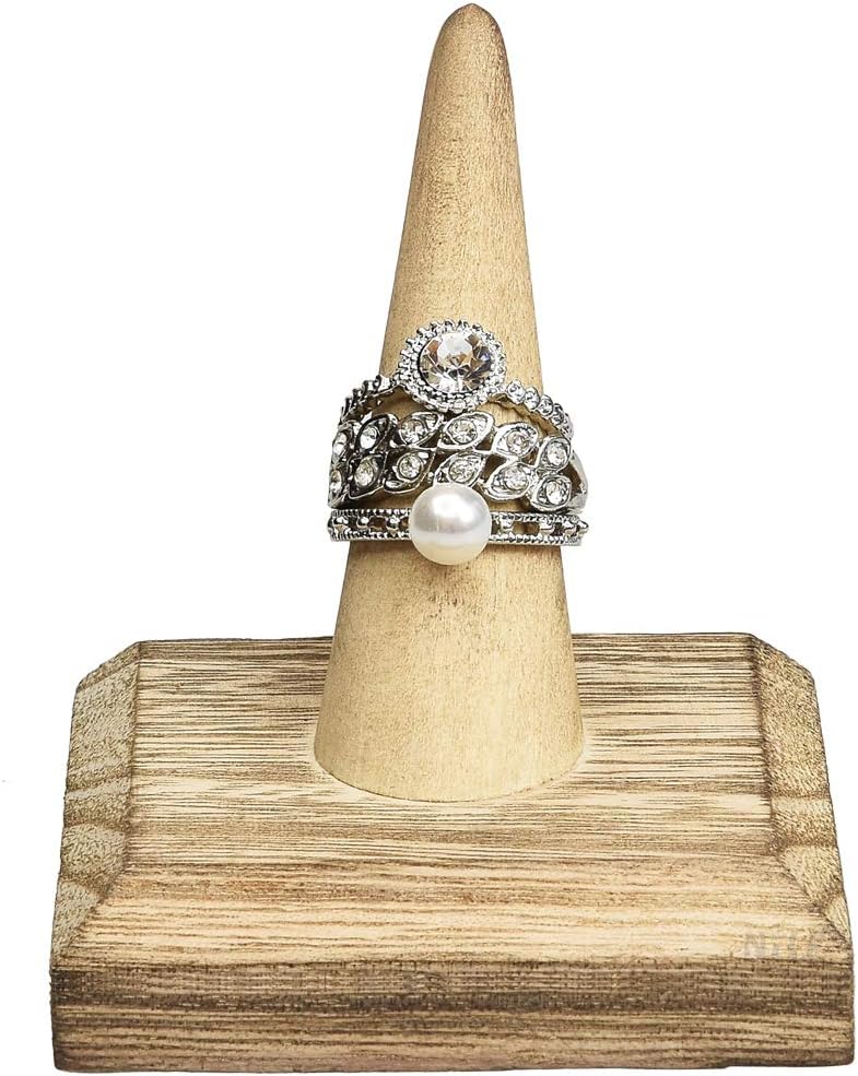 MOOCA 4-Piece Ring Display Stand Set -Jewelry Holder, Finger Ring Showcase Organizer, Oak Color