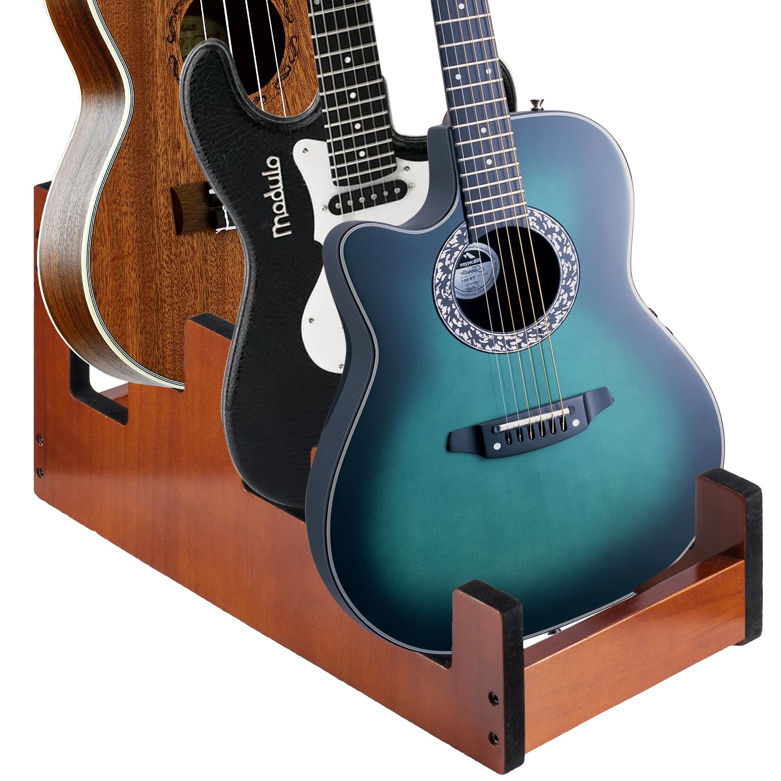 SUNNYNEST Guitar Rack Wooden Guitar Stand For 2 Electric+1 Acoustic Multi Guitar Stand Space-Saving for Home Studio Stage Walnut Color
