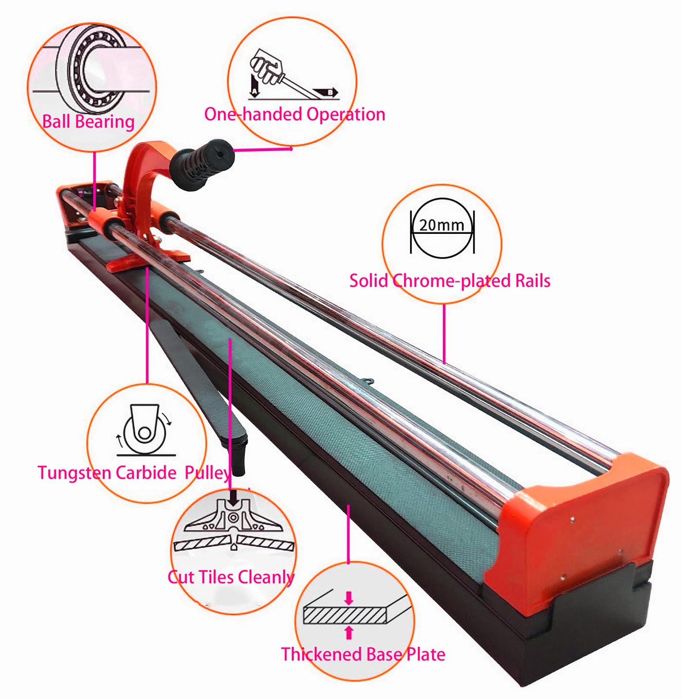 Cortador manual de azulejos de 60 cm, herramienta de corte de precisión para azulejos de cerámica, rueda de corte de carburo de tungsteno, rieles de hierro resistentes duales, posición láser