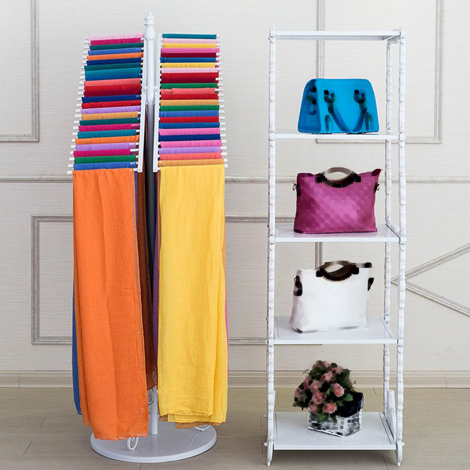 Soporte para bufandas, estante de exhibición de metal para bufandas, chales, hiyabs y pantalones, organizador multiusos independiente para armario, dormitorio o tienda