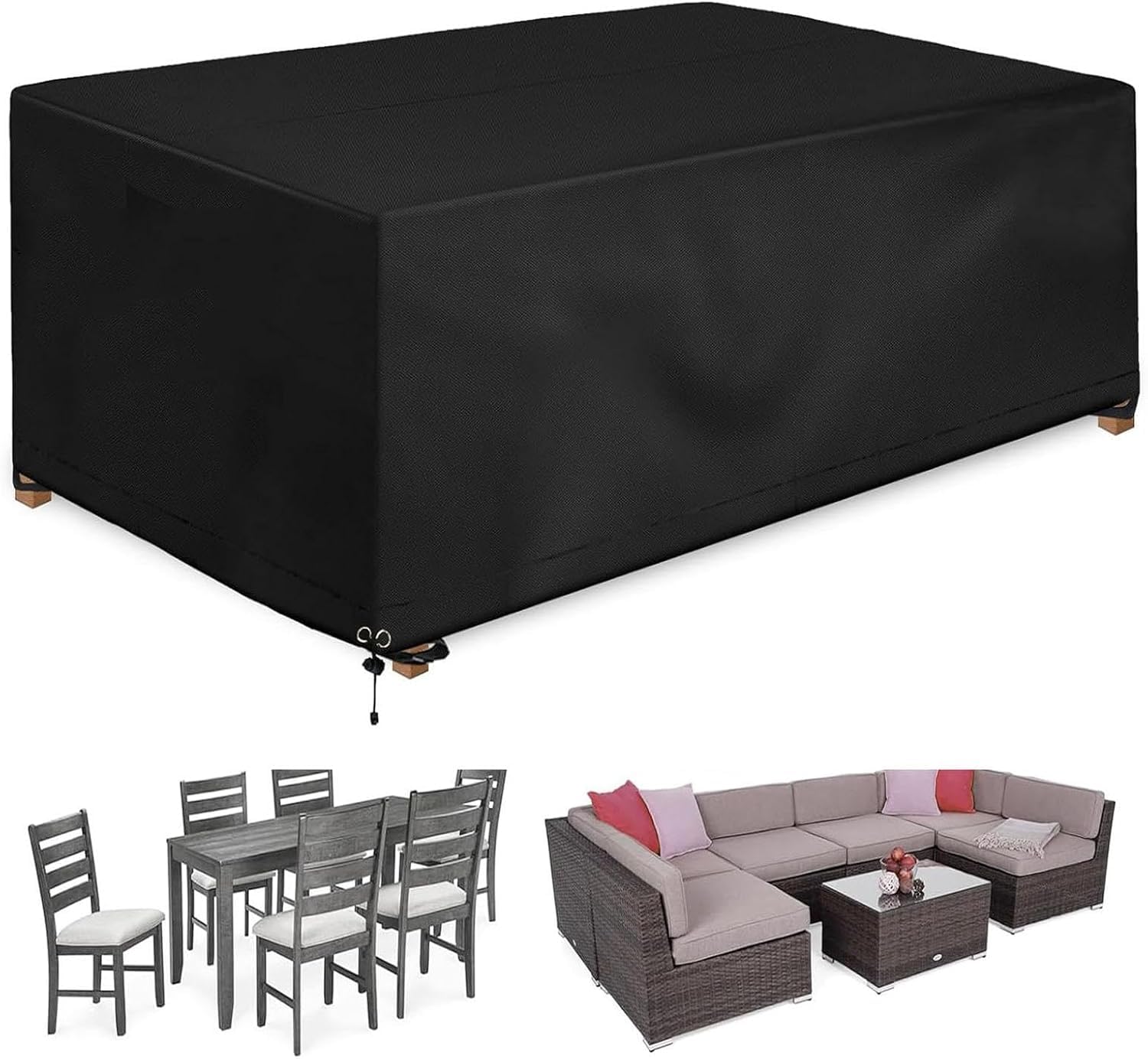 Housse de meuble de jardin coupe-vent et imperméable en tissu noir