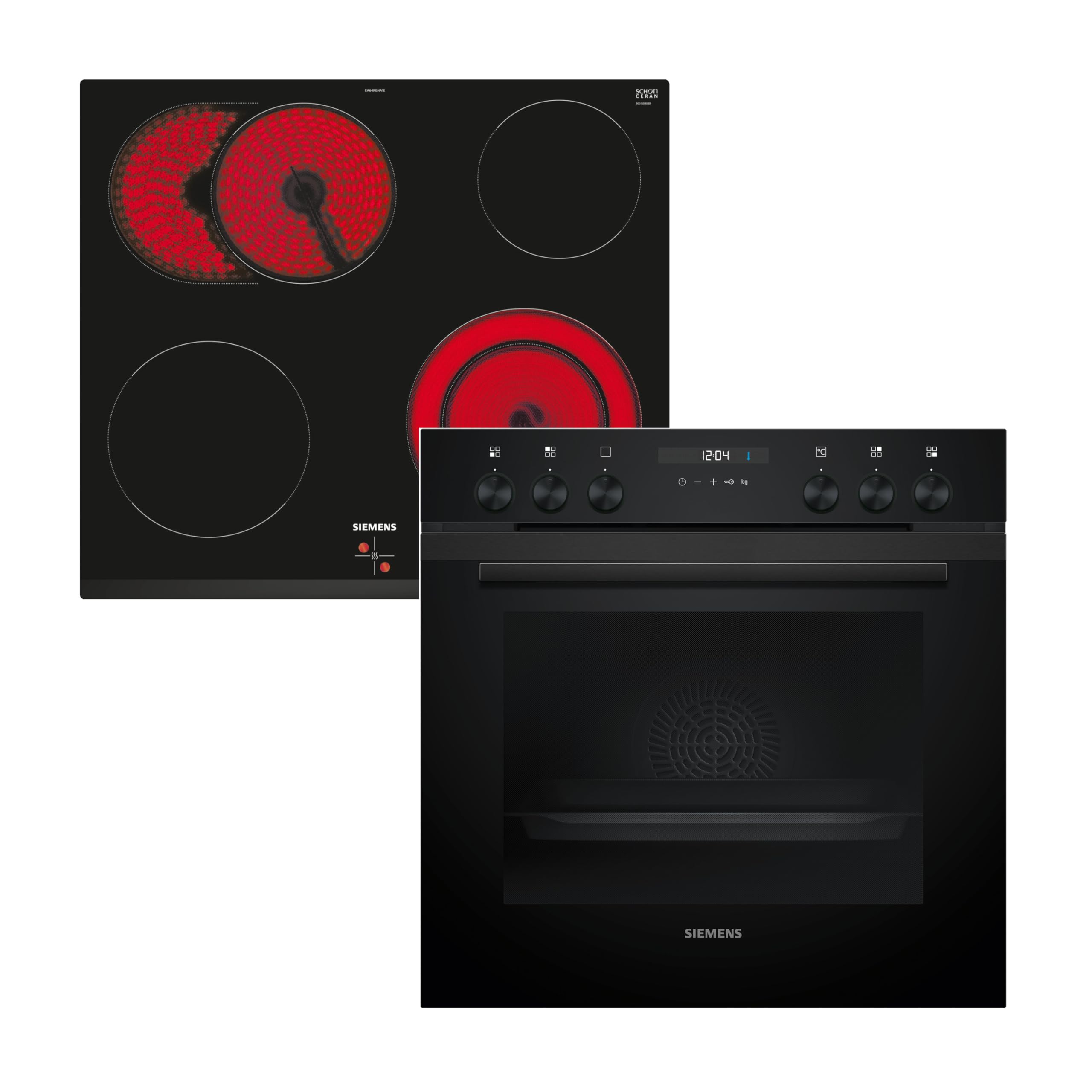 Siemens EQ522KAAB, Einbauherd-Set, Made in Germany, Bestehend aus HE217GBB3 Herd 60 x 60 cm, 3D Heißluft, Hydrolyse und EA631GNA1E Elektrokochfeld 60 cm, Bräterzone, powerBoost, Rahmenlos