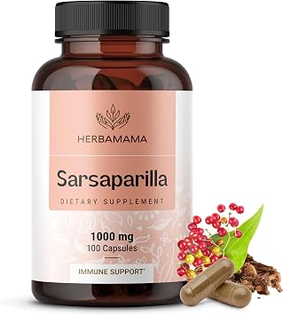 HERBAMAMA Sarsaparilla Root Capsules Liver Support, Skin Health & Gentle Detox Support Herbal Supplement 1000 mg Sarsaparilla Root Powder per Serving Vegan, Non-GMO,100 Capsules 50 Servings