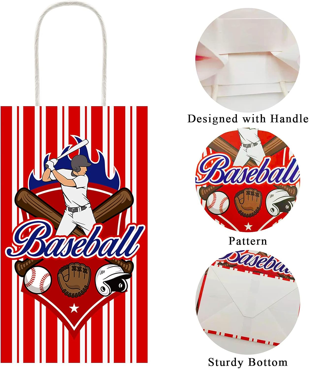 chiazllta 12 Pcs Baseball Party Treat Bag Kids Boys Girls Baseball Gift Candy Goodie Snack Favor Bags with Handle for Sports Game Themed Birthday Party Baby Shower Team Celebration Decoration Supplies