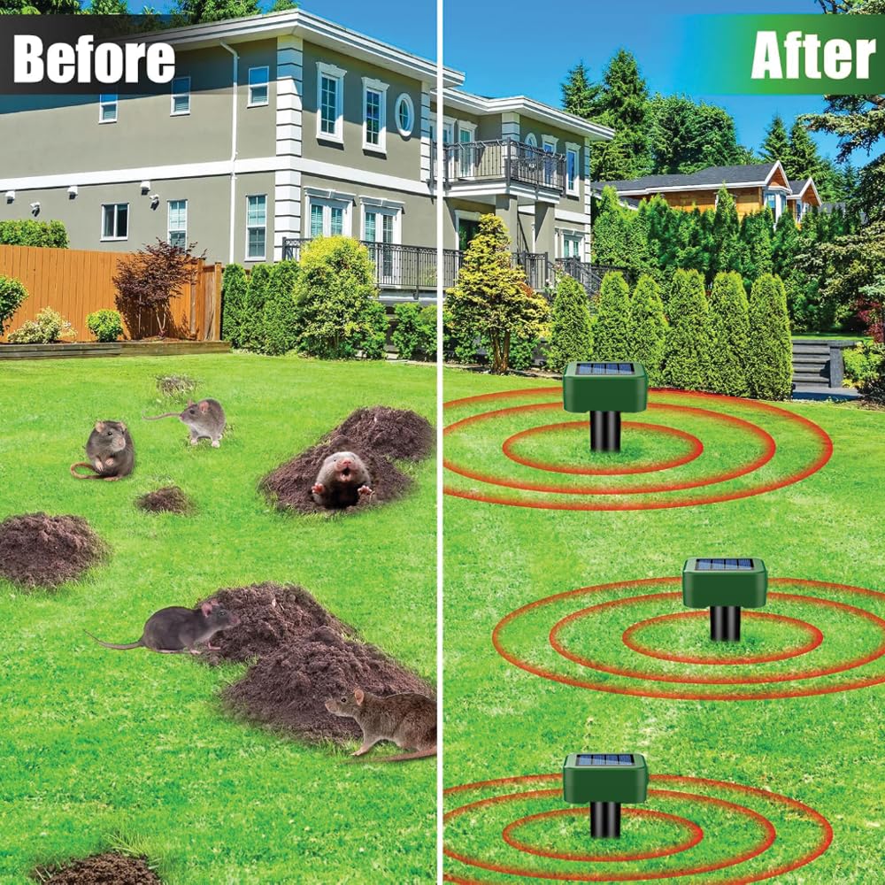 Dissuasori per Topi, Ultrasuoni per Topi da esterno 4 Pezzi, Repellente per Talpe, Ultrasuoni per Talpe, Dissuasori per Serpenti, Dissuasore Solare per Giardino e Campeggioi