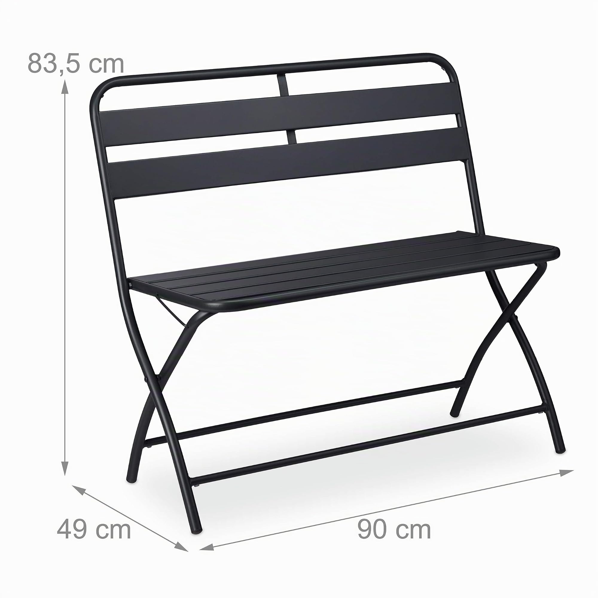 Relaxdays Gartenbank, klappbar, HBT: 83,5x90x49 cm, wetterfest, 2-Sitzer, Garten, Balkon, Faltbank, Stahl Sitzbank, grau