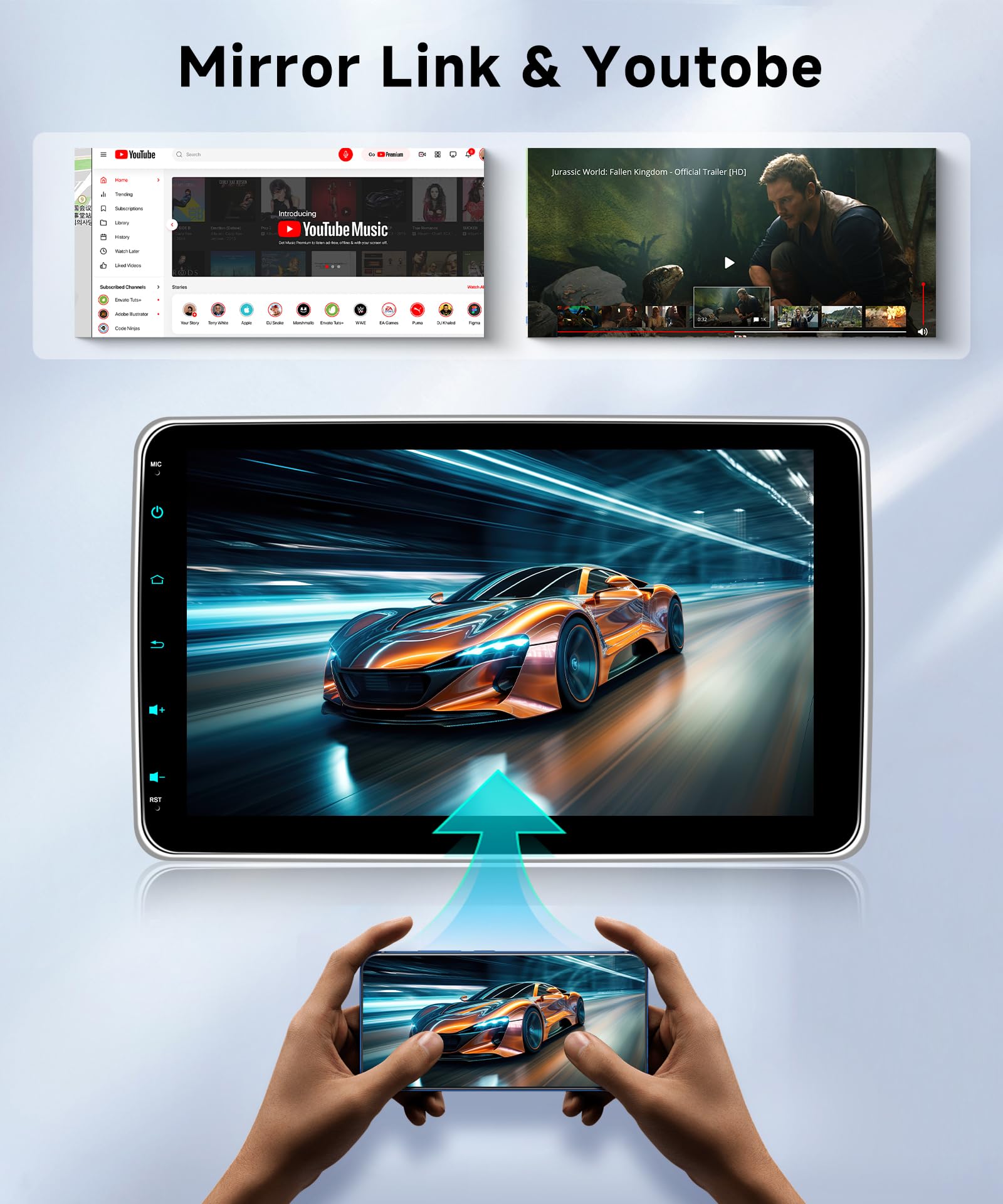 Hodozzy 1 Din RDS Autoradio mit Drahtlose CarPlay Android Auto, 10 Zoll Abnehmbarer Bildschirm mit USB Type-C/Bluetooth 5.2/FM/EQ/SWC+Rückfahrkamera