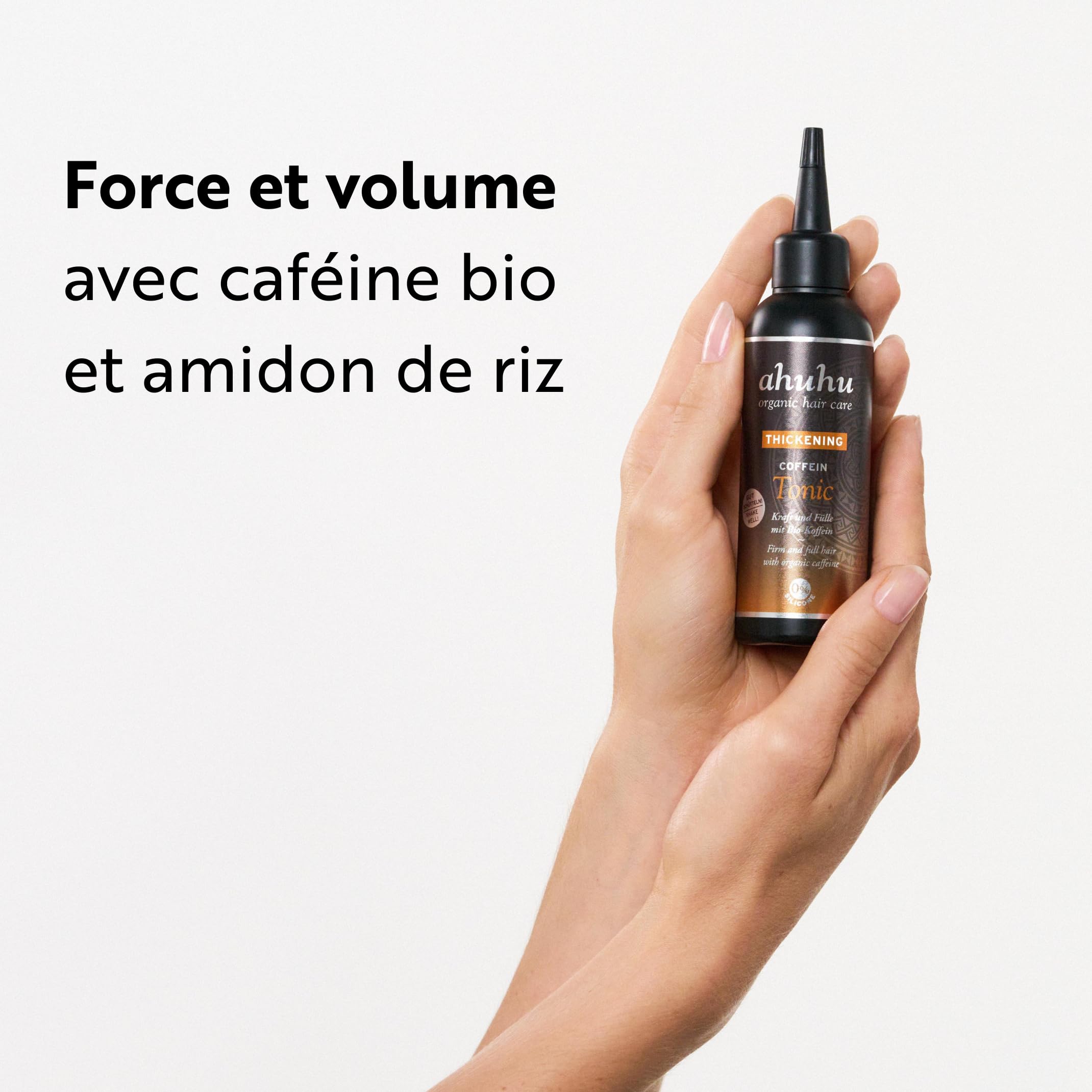 ahuhu THICKENING - Lotion tonique fortifiante à la caféine (100 ml). Épaissit et renforce le cheveu dès la racine