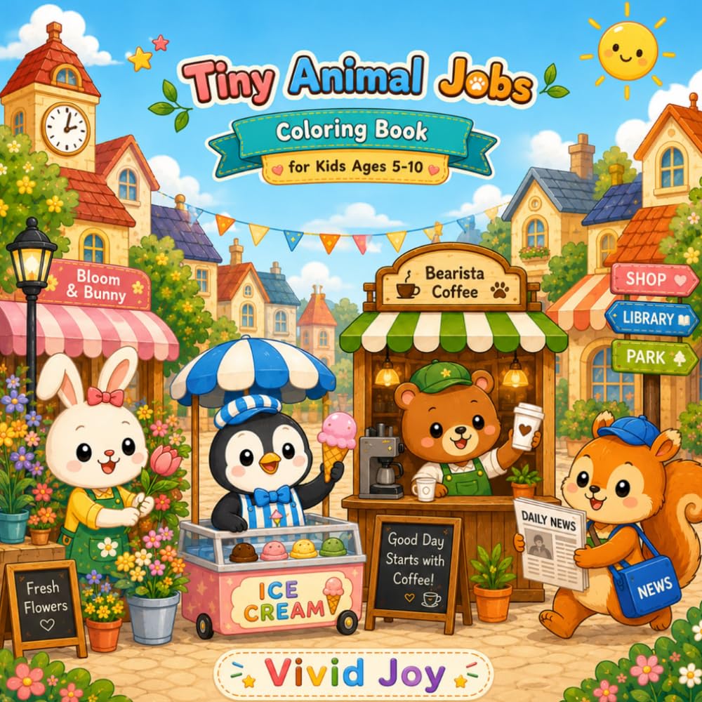 Tiny Animal Jobs: A Cute and Cozy Coloring Book Filled with Adorable Animals Working Funny Tiny Jobs