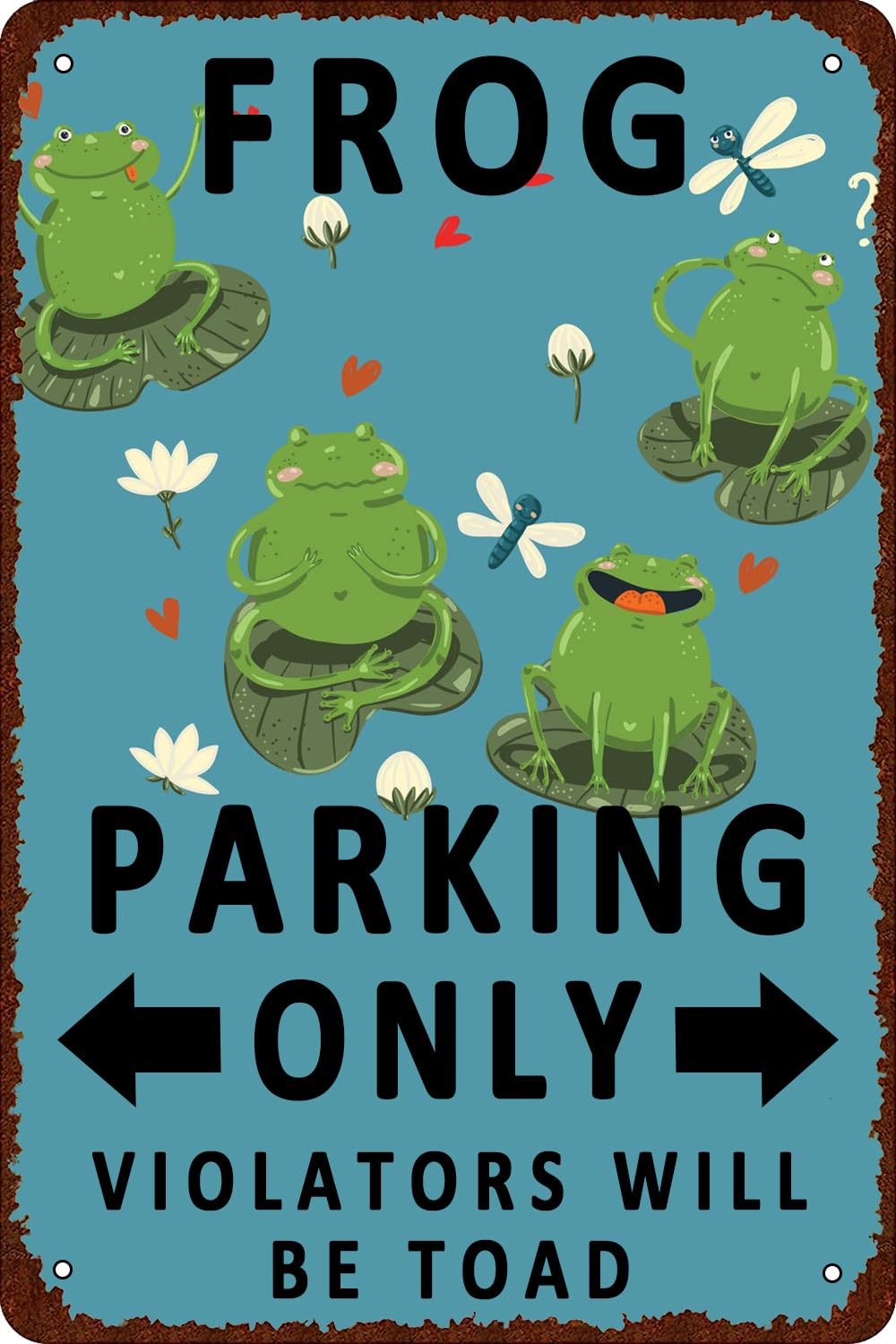 Vintage Metal Tin Signs Frog Parking Only Violators Will Be Toad Wall Decor Funny - Retro Sign for Home Living Room Bedroom Decor Gifts - 8x12 Inch