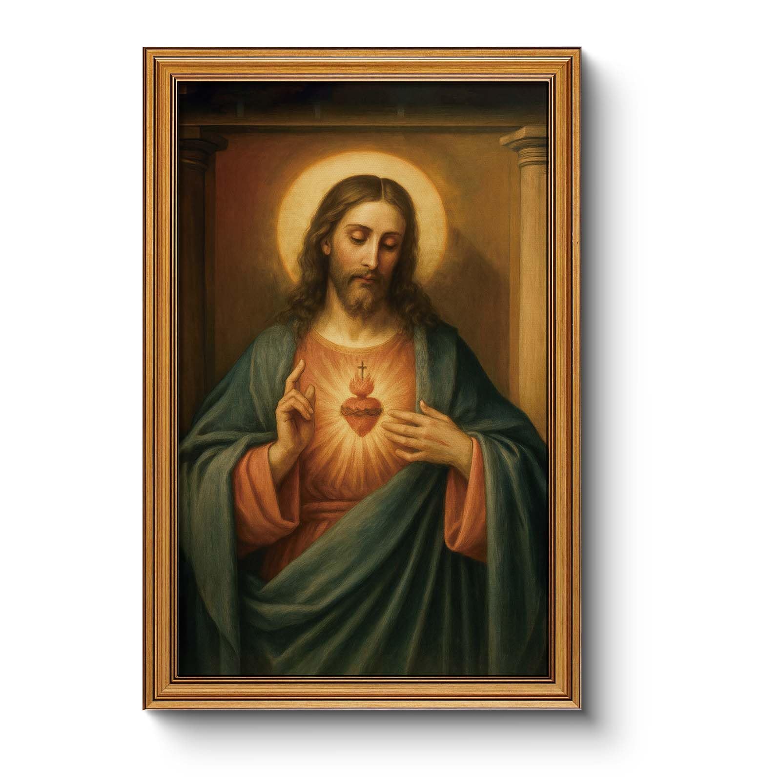 Vintage Sacred Heart of Jesus Christ Canvas Gold Framed Wall Art,16x24 inch โ image 1