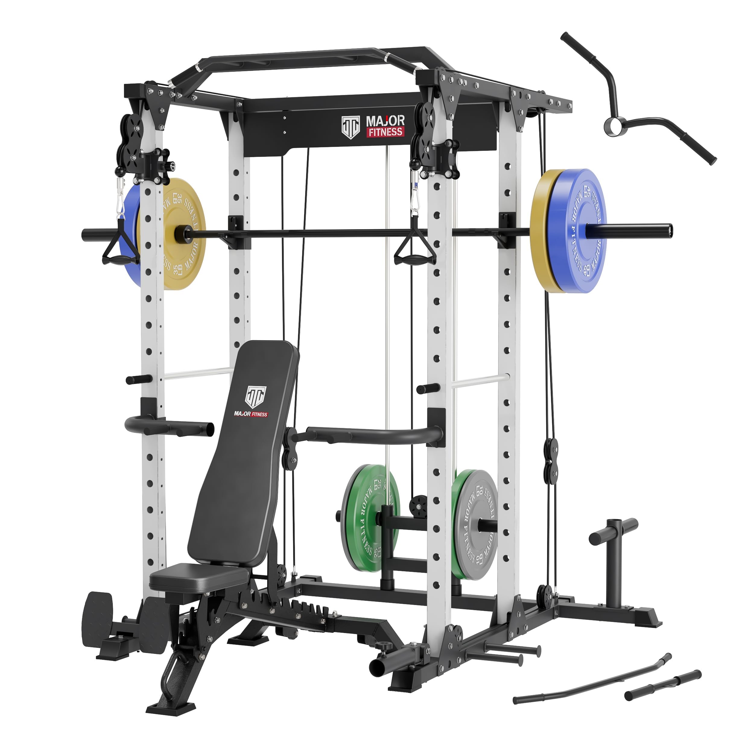 MAJOR LUTIE Power Cage, PLM03 1400 lbs Multi-Function Power Rack with Adjustable Cable Crossover System and More Training Attachment