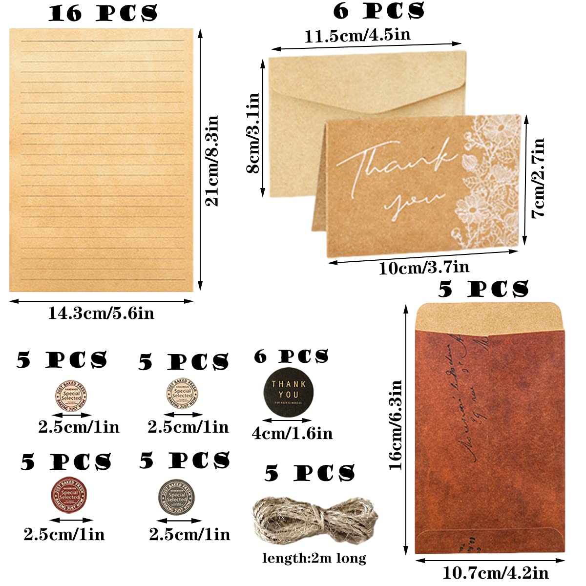 Set Cancelleria Vintage YapitHome - 70 Pezzi Con Carta, Buste, Cordini E Adesivi - Per Inviti E Lettere - Foto 3