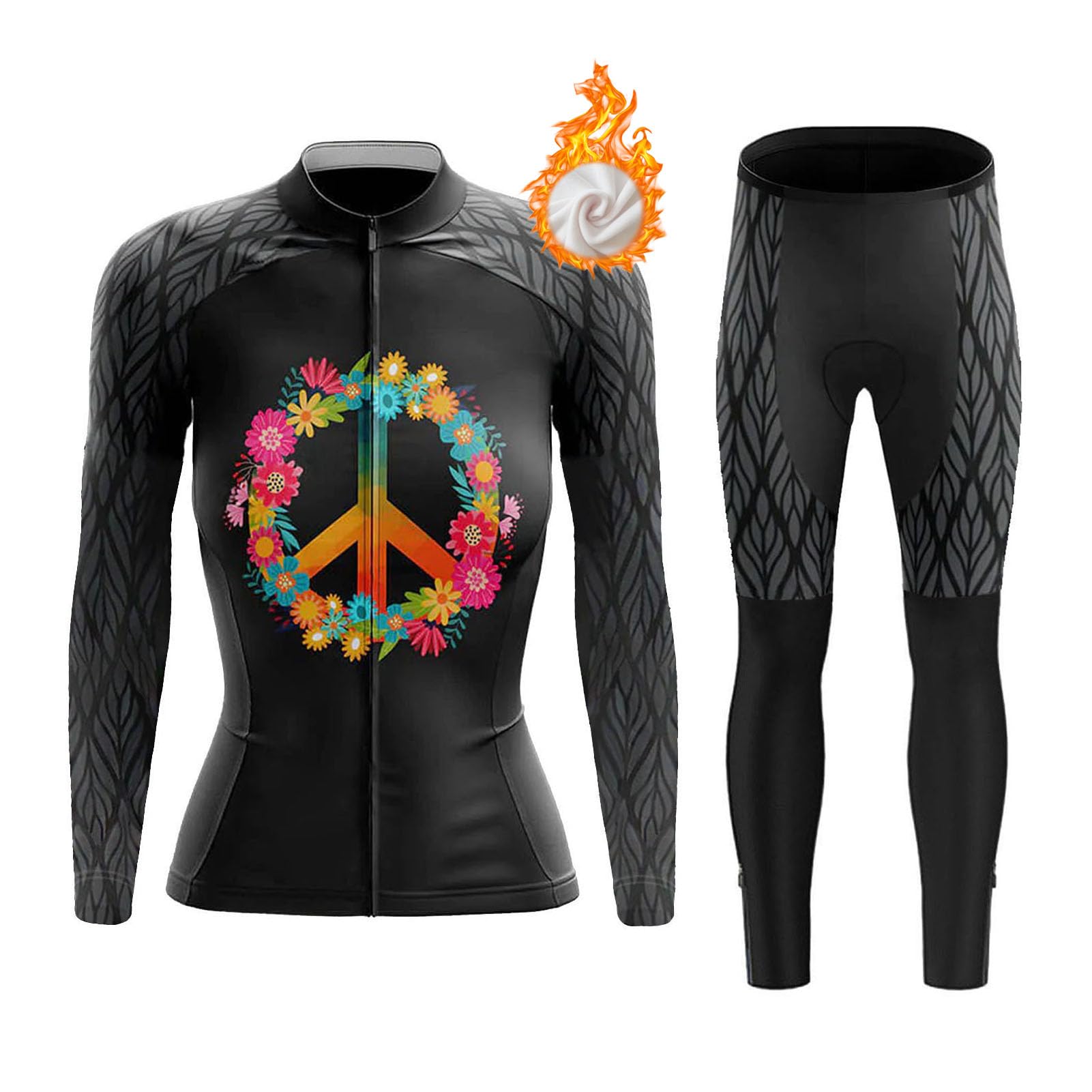Abbigliamento Ciclismo Donna Completo Bici MTB Invernale Tuta da Ciclista,Maglietta Bicicletta Termico Vello Giacca Manica Lunga e Pantaloni con 19D Gel Imbottiti,Maglia da Ciclo Strada Traspirante