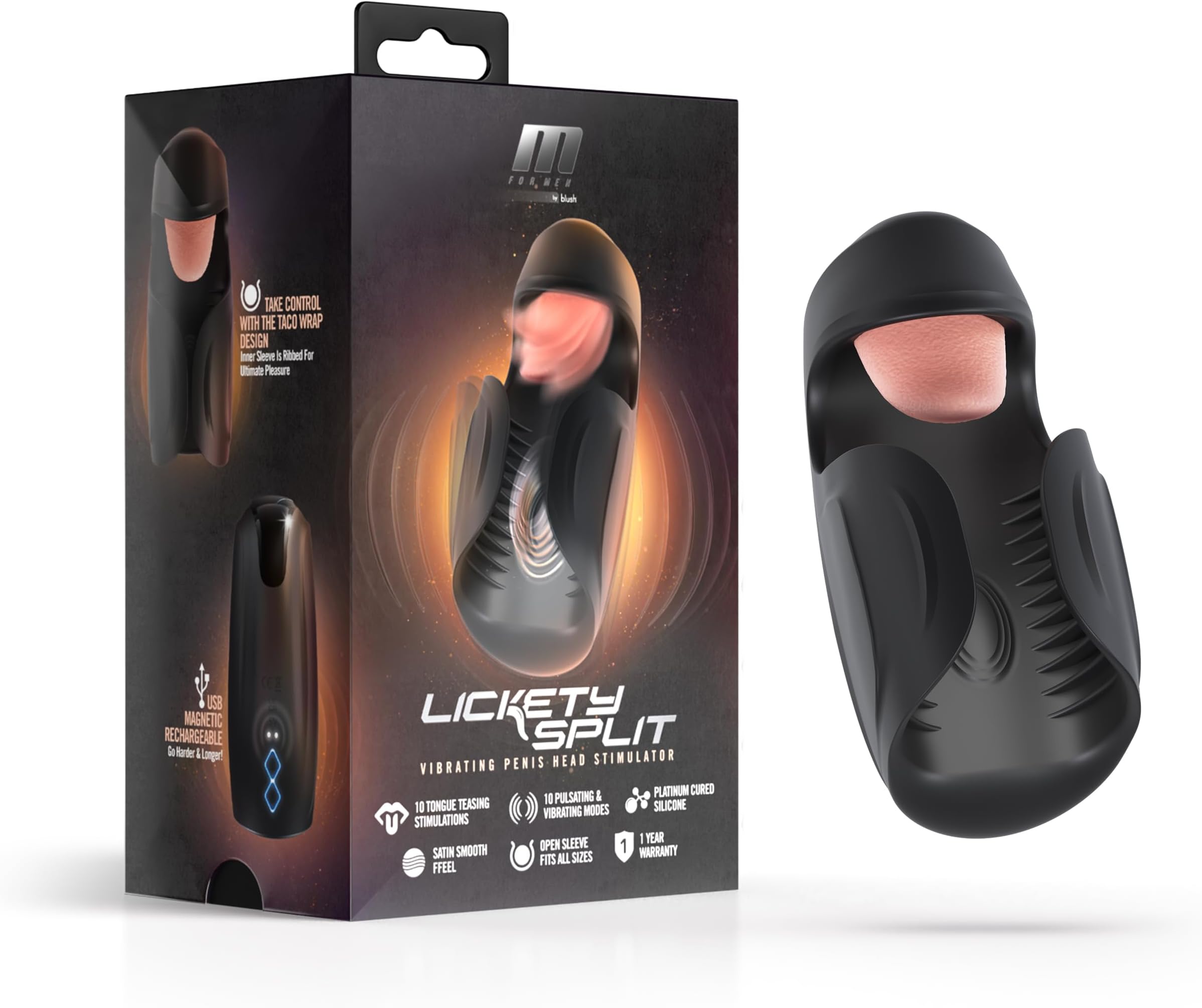 Blush M for Men 5.75 Lickety Split Masturbator Stroker - Real Oral-Like Stimulation w/Cock Licking Tongue Sex Toy Taco Wrap - 10 Vibrating Modes BJ Pleasure Stroker- USB Charge Adult Sex Toy for Men