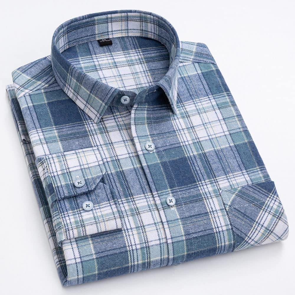 HGJH Herren Thermohemd, Herren Langarm Flanellhemd Thermohemd Schottenkaro Hemd Button-Down Baumwolle Großvaterhemd Bequemes Henry Hemd Lässiges Arbeitshemd Für Herren Jungen