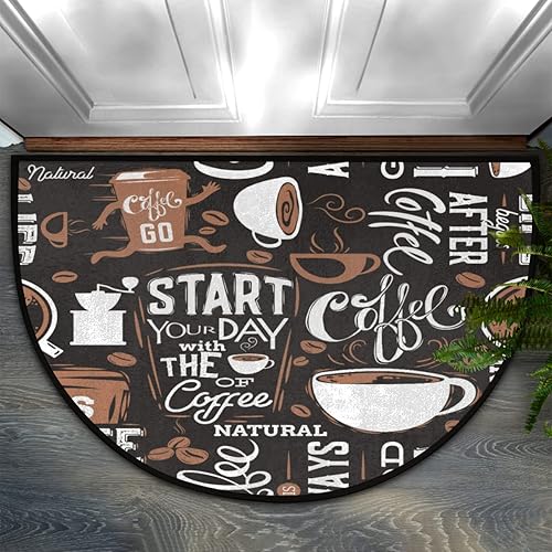 Comienza tu día con The of Coffee - Tapete semicircular, antideslizante, semicircular, duradero, lavable, alfombra de media luna para cocina, patio,