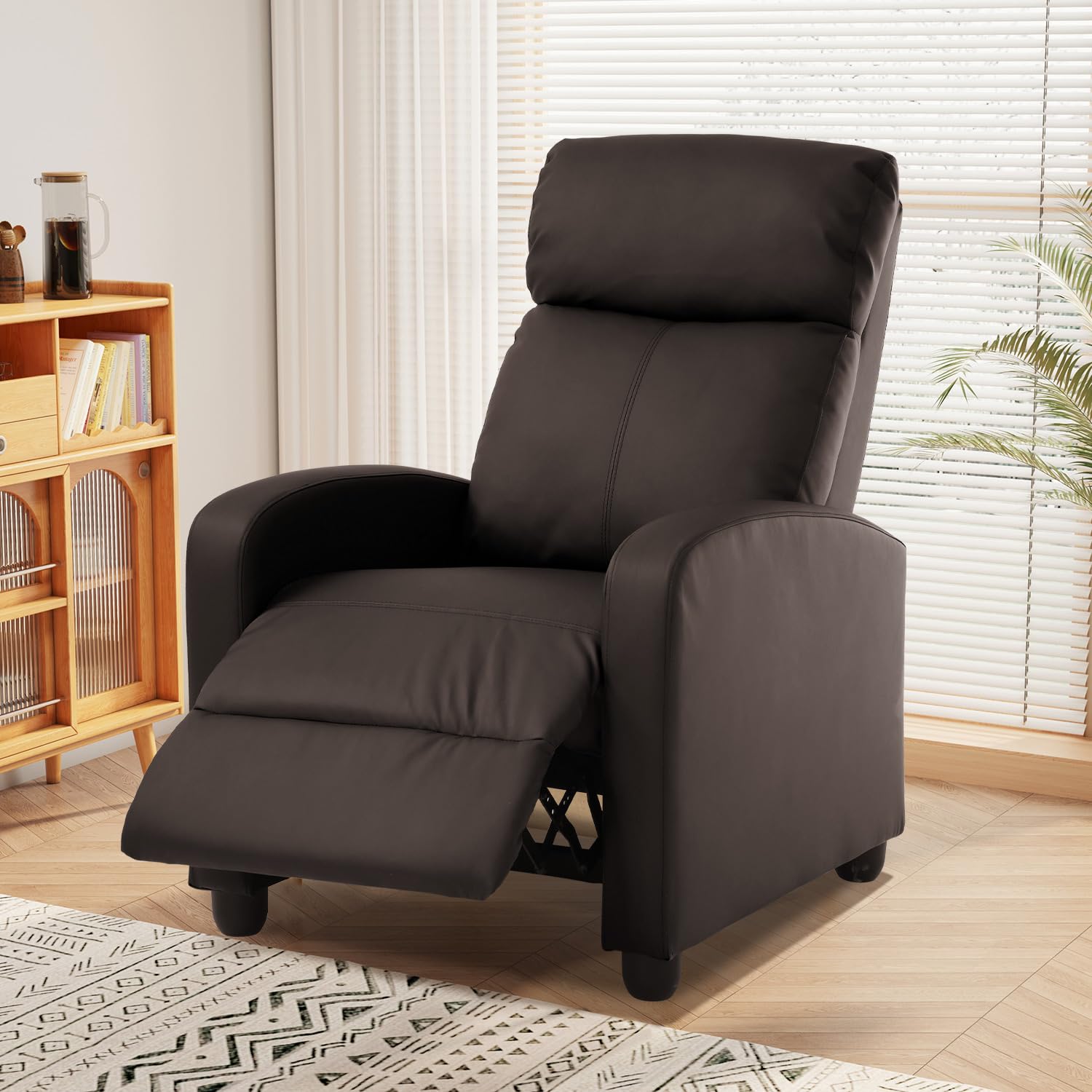 recliner chair for living room, pu leather chair sleeper chairs for adults, adjustable comfortable chair single sofa chair reading chair for bedroom with footrest (leather, brown)