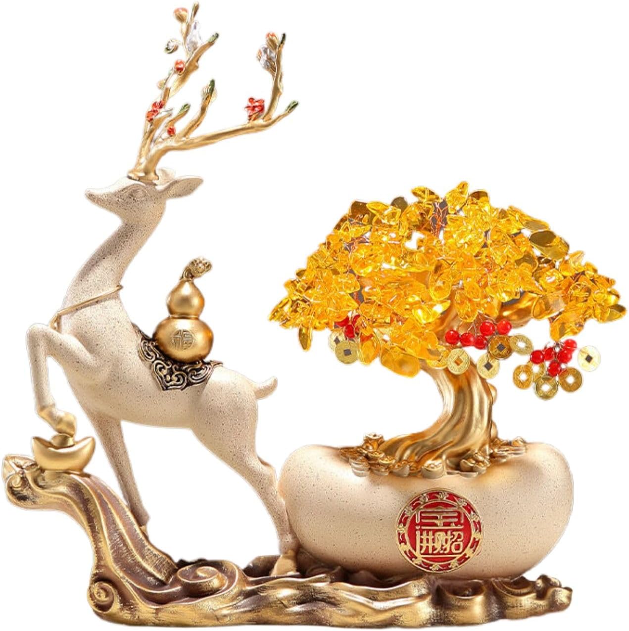 创意福鹿招财摆件 Feng Shui Home Office Decor Chinese Gifts 玄关酒柜客厅新中式装饰品电视柜发财树新居礼品 7887