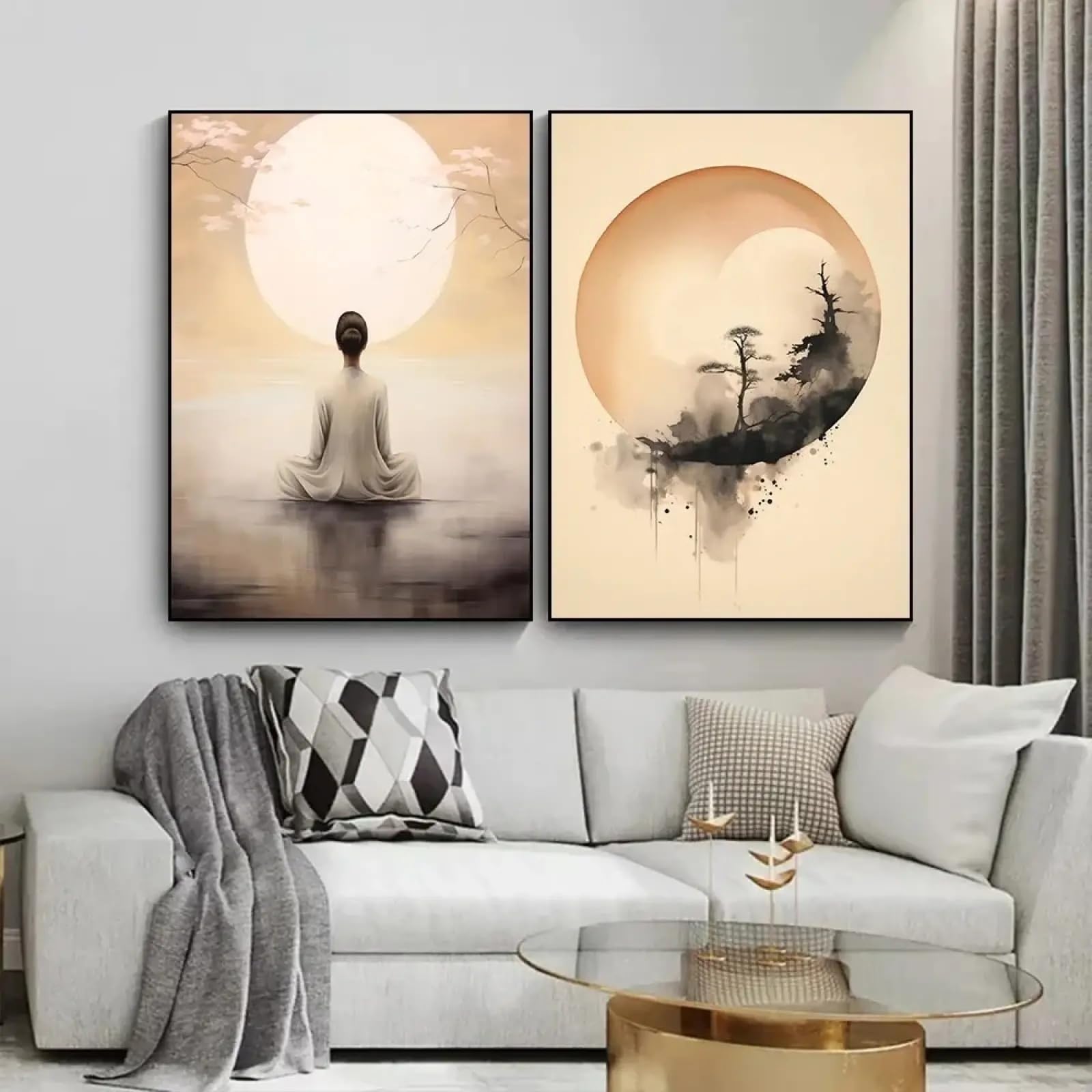 Peinture Bouddha triptyque pour habiller un grand mur blanc vide