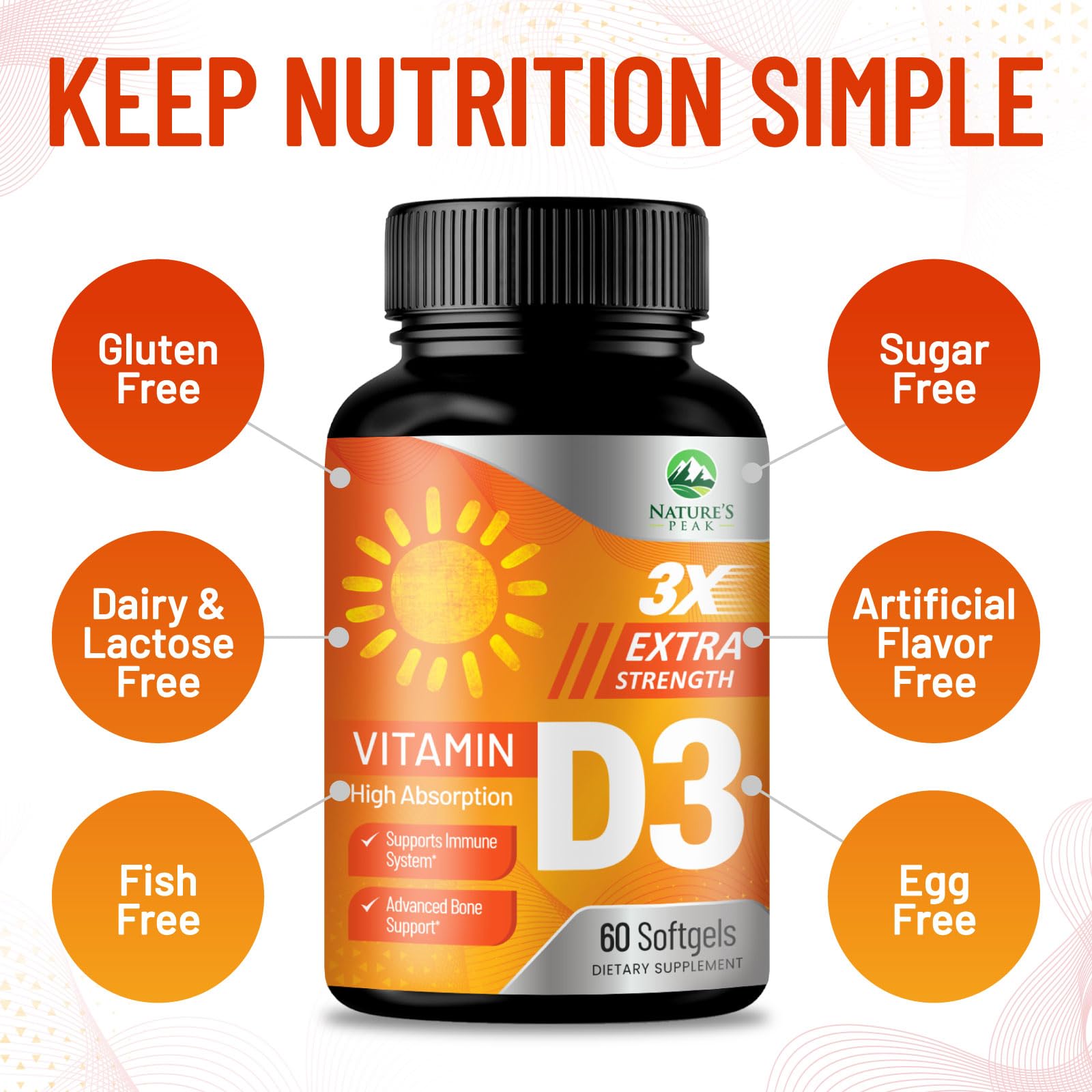 Vitamin D-3 5000 IU (125 mcg) Per Serving Softgels - Extra Strength Vitamins D Dietary Supplement for Bone, Teeth, Muscle Health & Immune Support, Rapid Absorbtion USA Bottled, Gluten Free - 60 Count — Amazon image 7