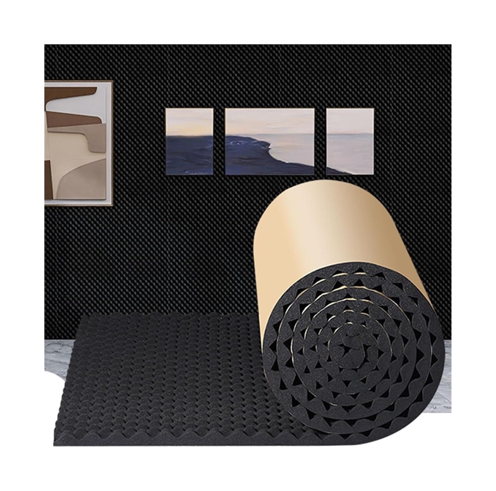 Schalldämmender Schallschutzschaum, 3 cm Dicke Studio-Sound-akustische Feuerbeständige Schalldämpfungsplatten, Selbstklebende Eierkisten-Schalldämmmatte(Black,3m)