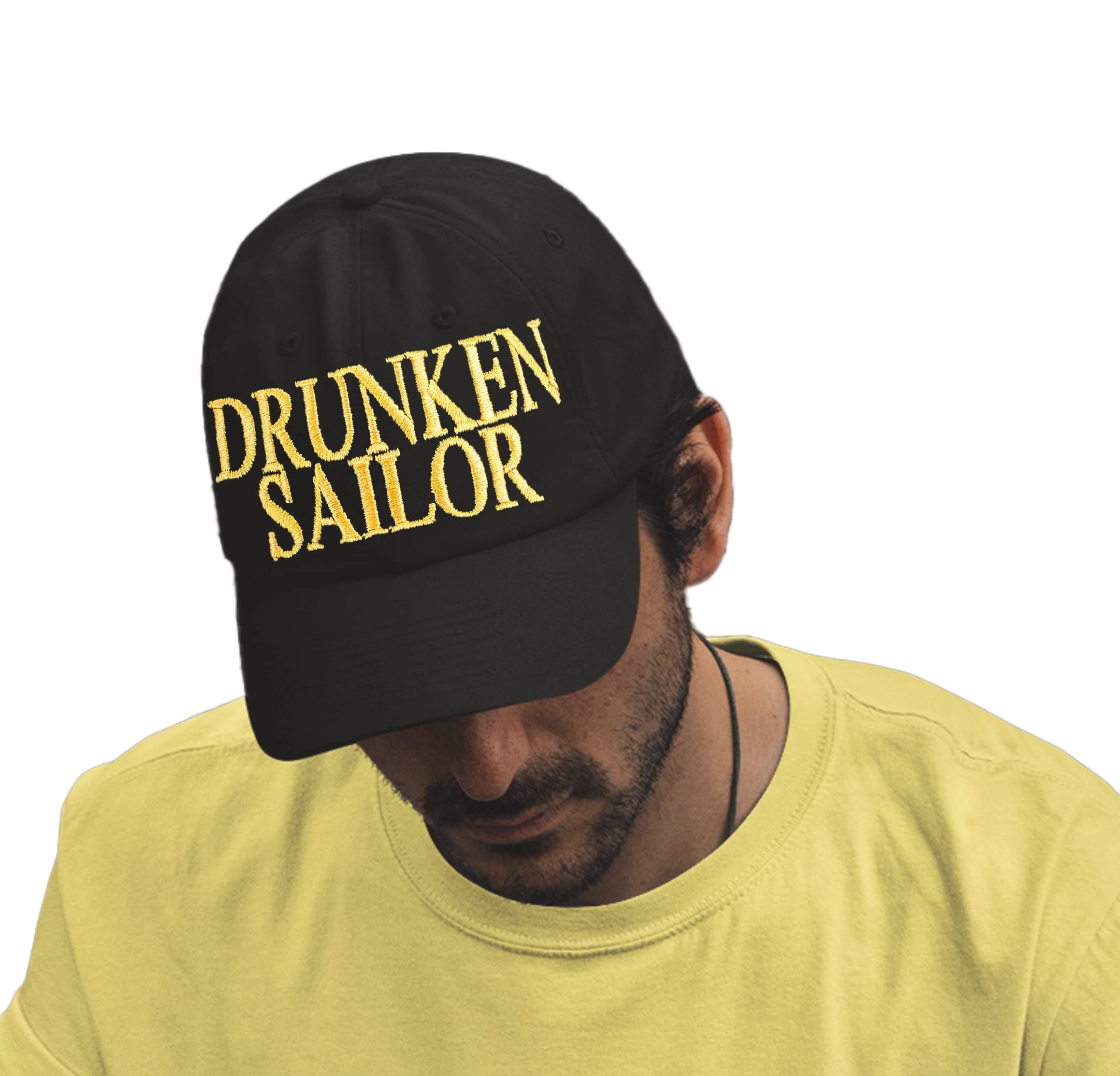 4sold Men Women 100% Cotton Ancient Mariner, Captain Cabin Boy Crew First Mate Yachting Baseball Cap Inscription Lettering Black Gold (Drunken Sailor)