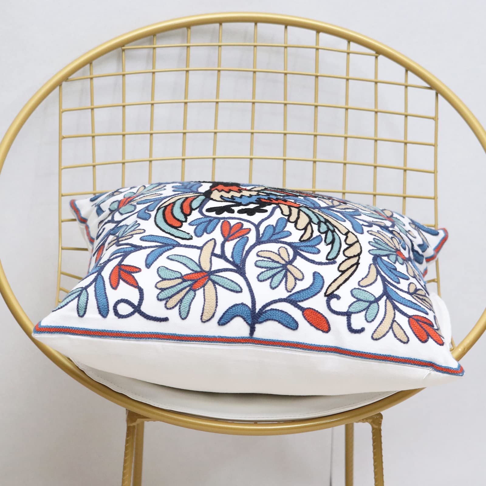 Pilmandu – Lot De 2 Housses De Coussin Brodées 45x45 Cm – Phénix Rose – Coton Mélangé, Déco Canapé Rustique