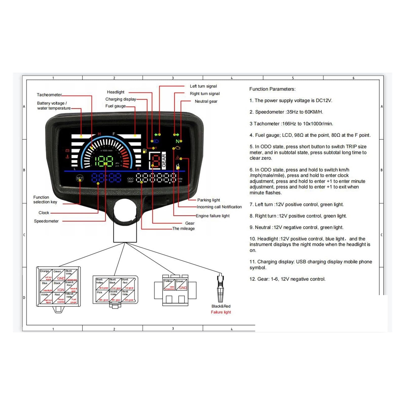 Moto Contachilometri Tachimetro Digitale Per Moto 12V Per CG125 150 Modifica Contachilometri Moto Display Digitale