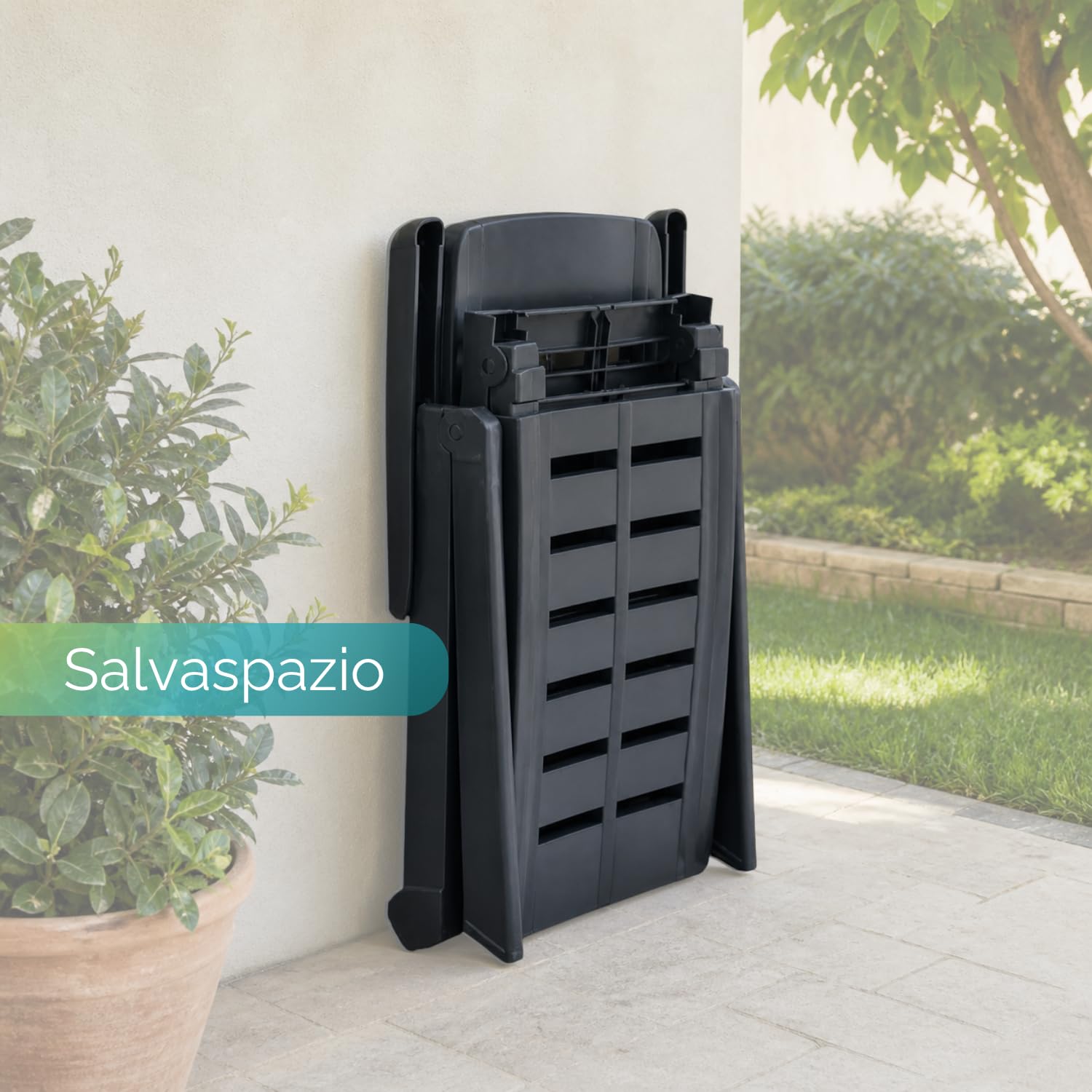 PALUPLUS 2 Lettini Prendisole Pieghevoli in Plastica Antracite, misura 189x72x96 cm, Schienale Regolabile, 2 Ruote, Letto da Esterno per Giardino, Spiaggia, Piscina, Made Italy -SME007F