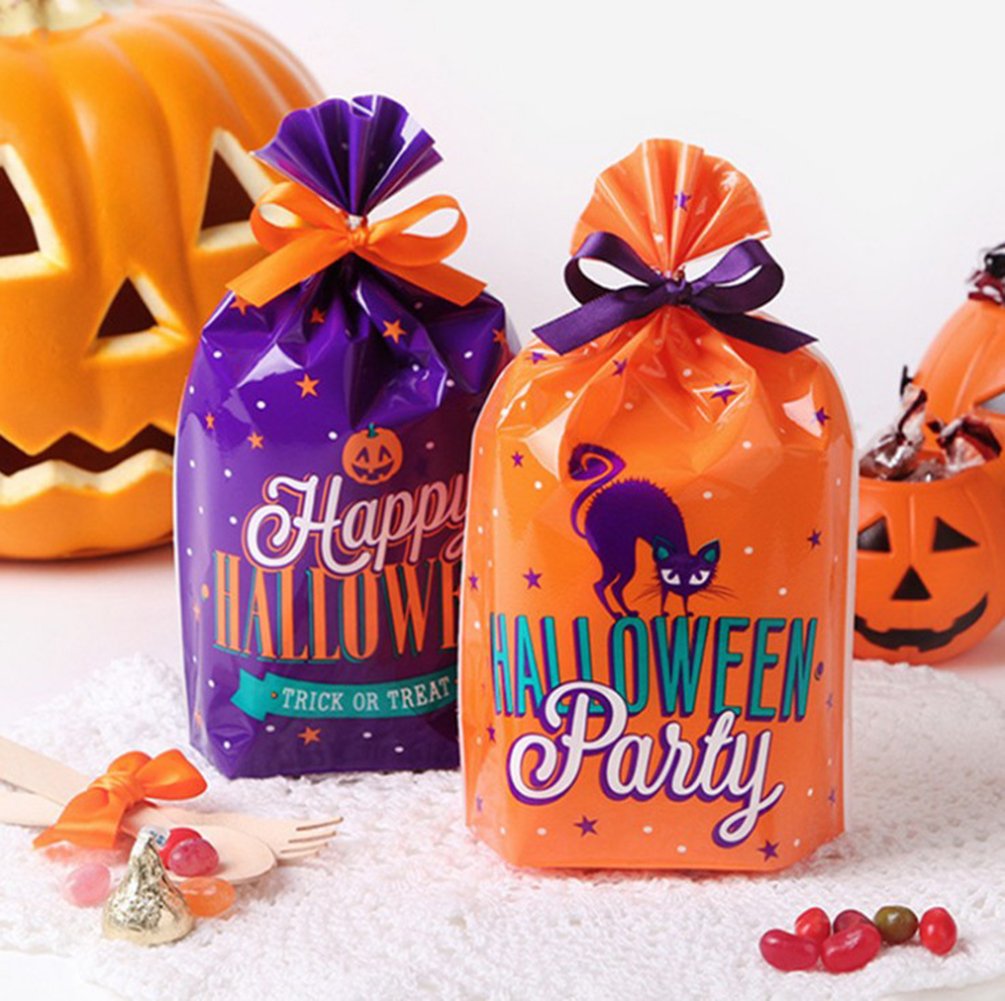 Artfen 50 Pcs Halloween Candy Bags Cookie Bags With Twist Ties