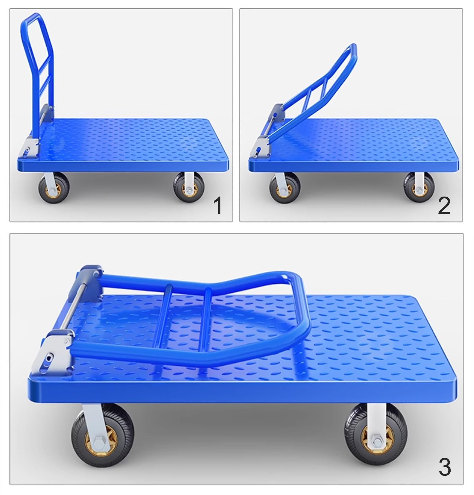 Genérico Carretilla de Plataforma Plegable, Carretilla de Empuje de Acero de 900 kg con diseño de Freno, Plataforma Plegable for fácil Almacenamiento