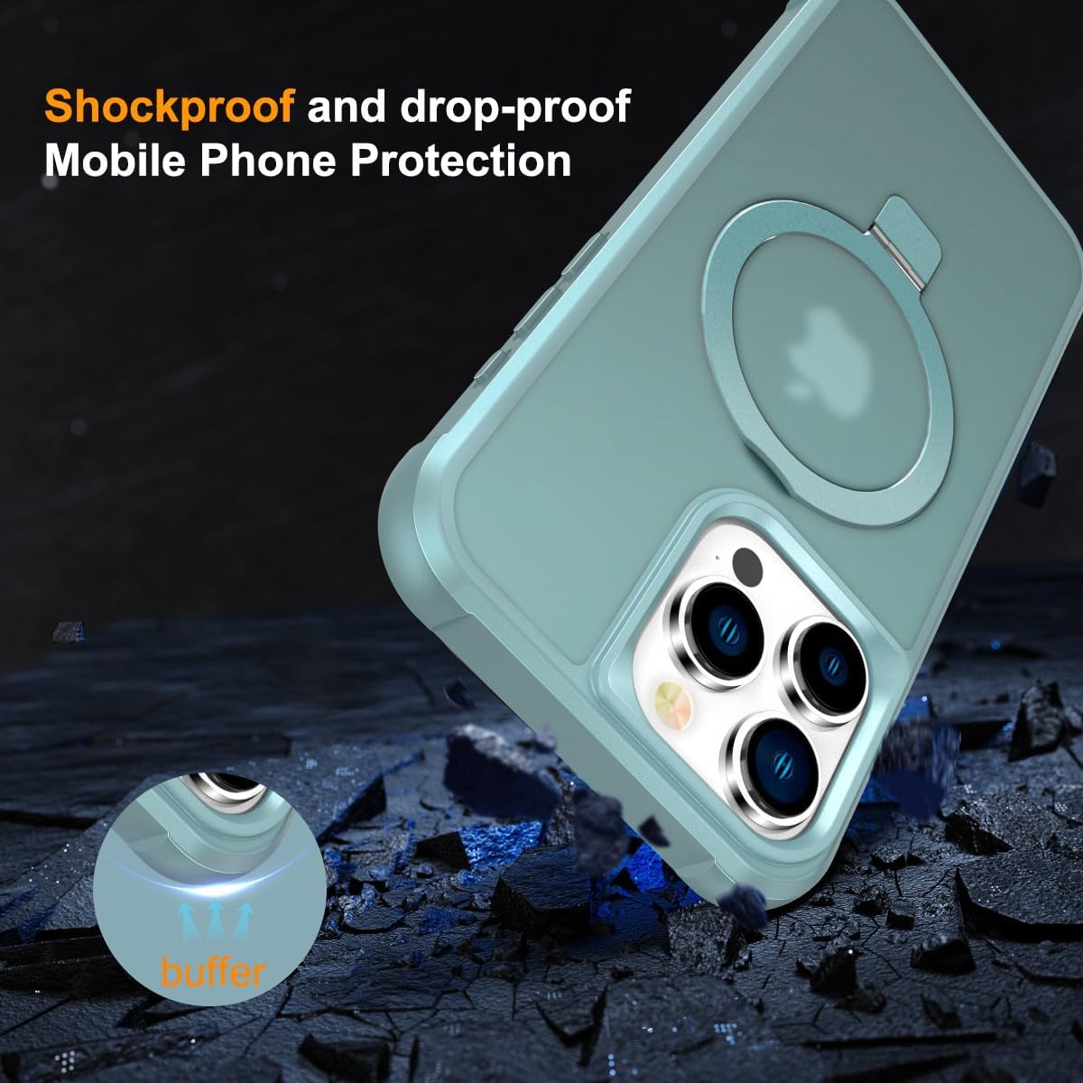 CHAOFEnG Magnetic Compatible with iPhone 16 Pro Max Case with Stand [Military Grade Drop Tested][Compatible with Magnet] Ring Translucent Slim Hard Back Soft Edge, Teal Green