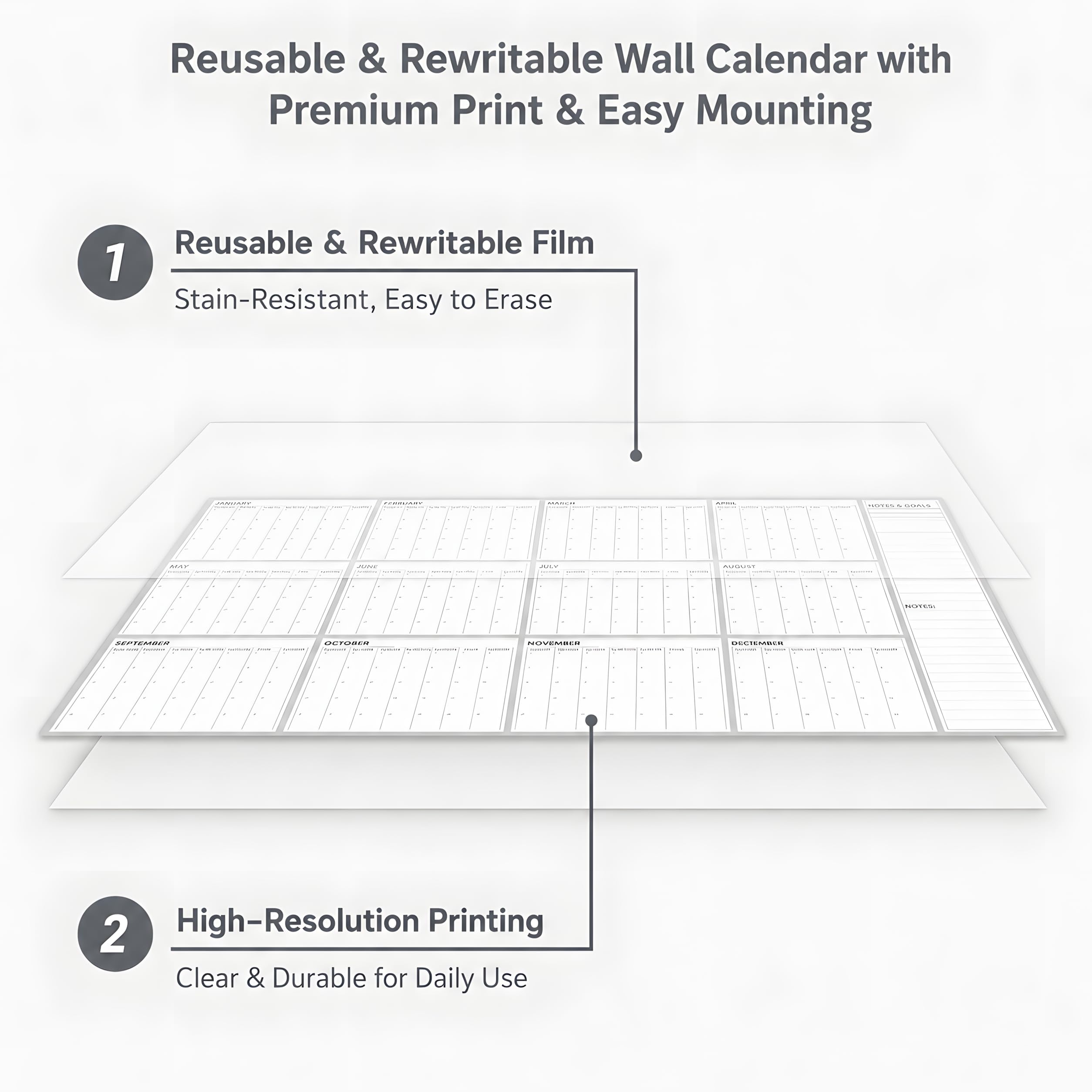 Calendario da parete extra large cancellabile a secco, 139,7 x 86,4 cm, non datato, 12 mesi, cancellabile a secco, riutilizzabile, planner mensile verticale cancellabile per casa, ufficio, scuola
