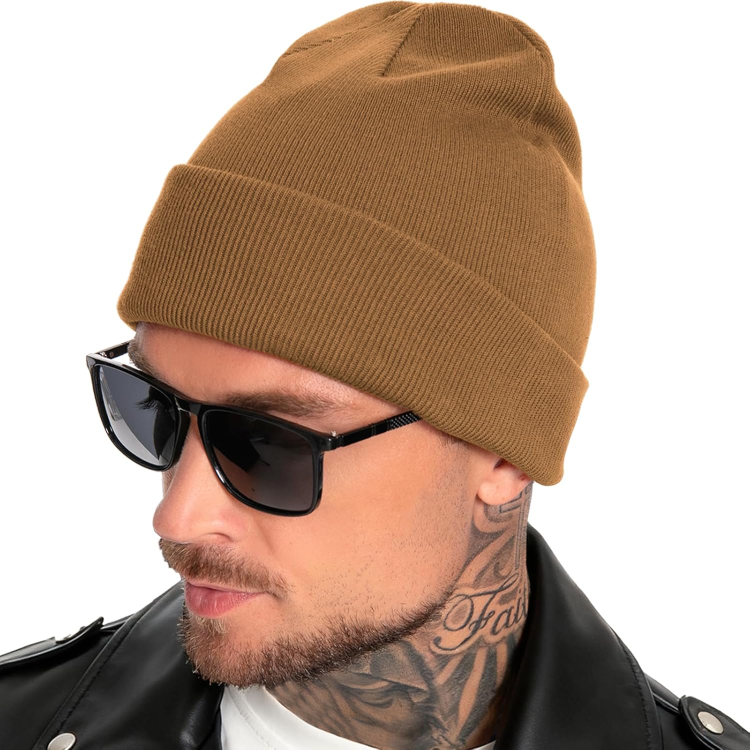 100% Cotton Beanie for Women Men,Double-Layer Knit Warm Winter Hat Soft Cuff Fisherman Beanies Hats Slouchy Skull Cap