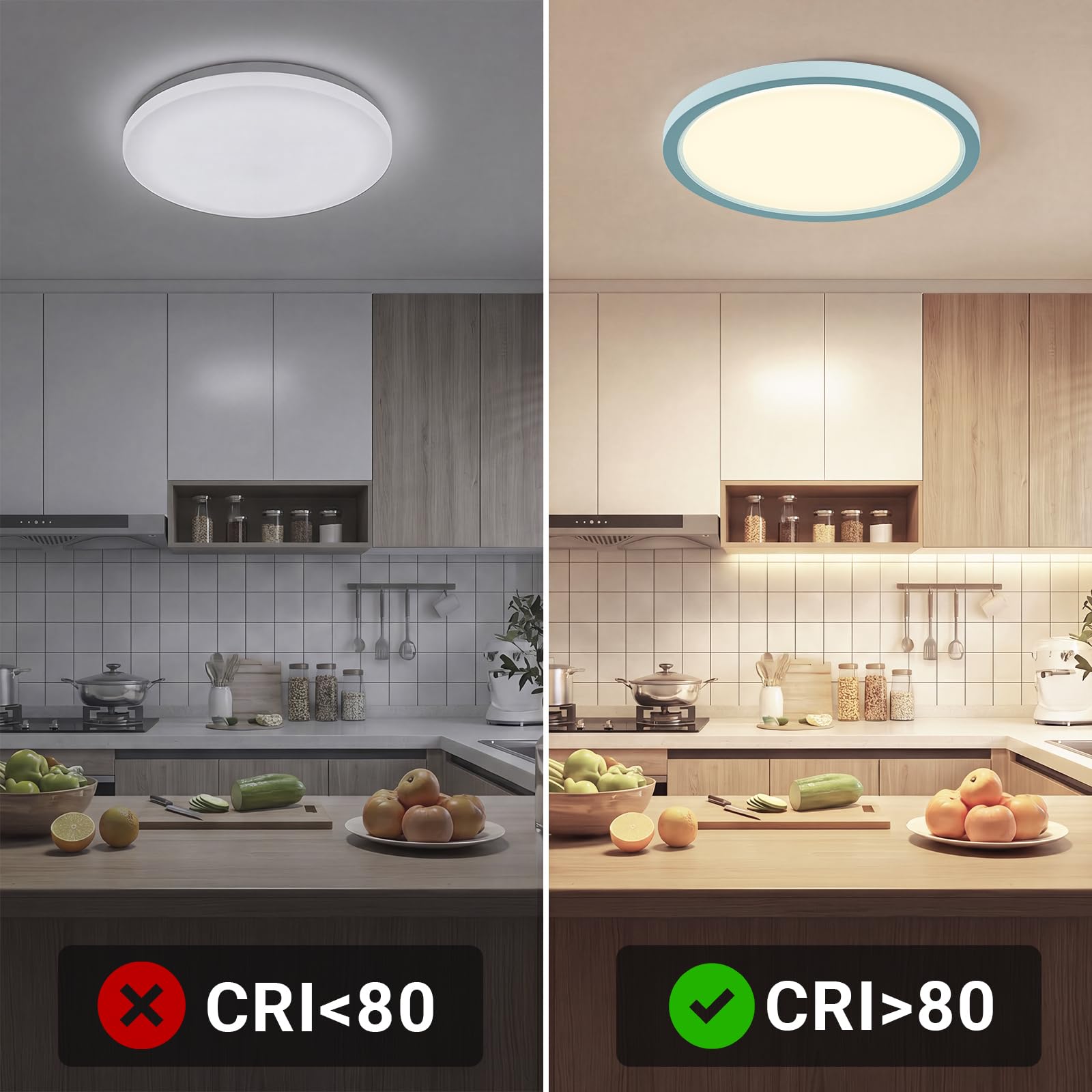 LQWELL® Lampa Sufitowa LED, Wodoodporna Lampa Łazienkowa IP44 Okrągła Płaska 23W 4000K 2600lm Cienka Do Salonu Łazienka Sypialnia Kuchnia Piwnica Biuro, 300 * 25mm