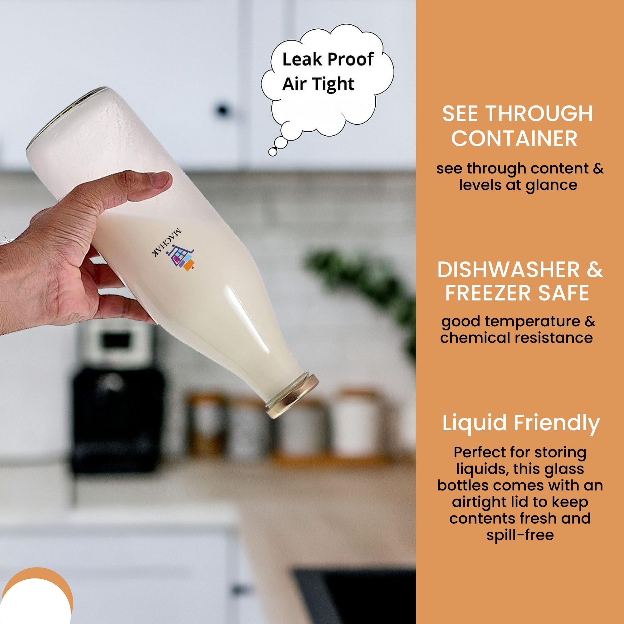 Glass Water Bottle - 500ml - Reusable & Airtight -5 Glass Water Bottle - 500ml - Reusable & Airtight -5