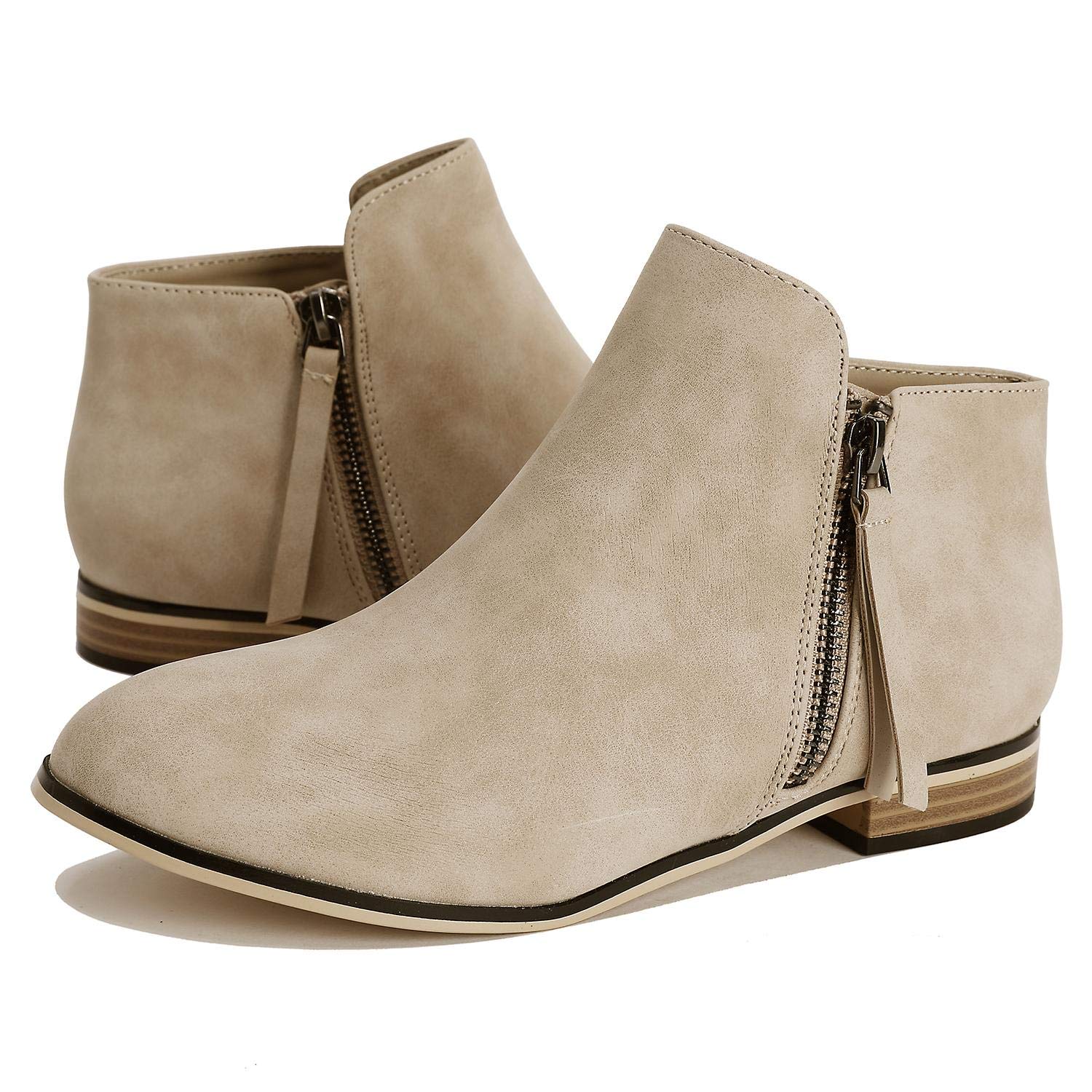 Mafulus Womens Ankle Boots Round Toe Faux Leather Stacked Low Heel Side Zipper Winter Booties