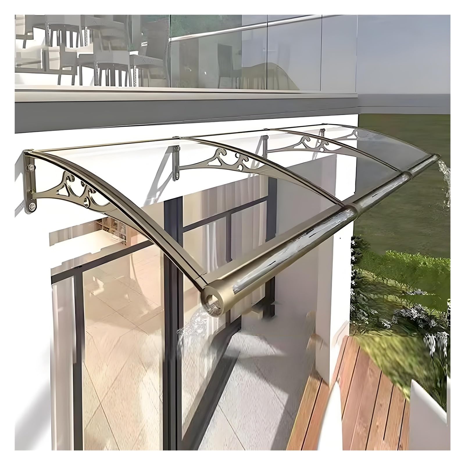 Tenda da sole in policarbonato trasparente, 60 x 240 cm, per esterni, con drenaggio, resistente alle intemperie, per porte d'ingresso e portici (champagne)