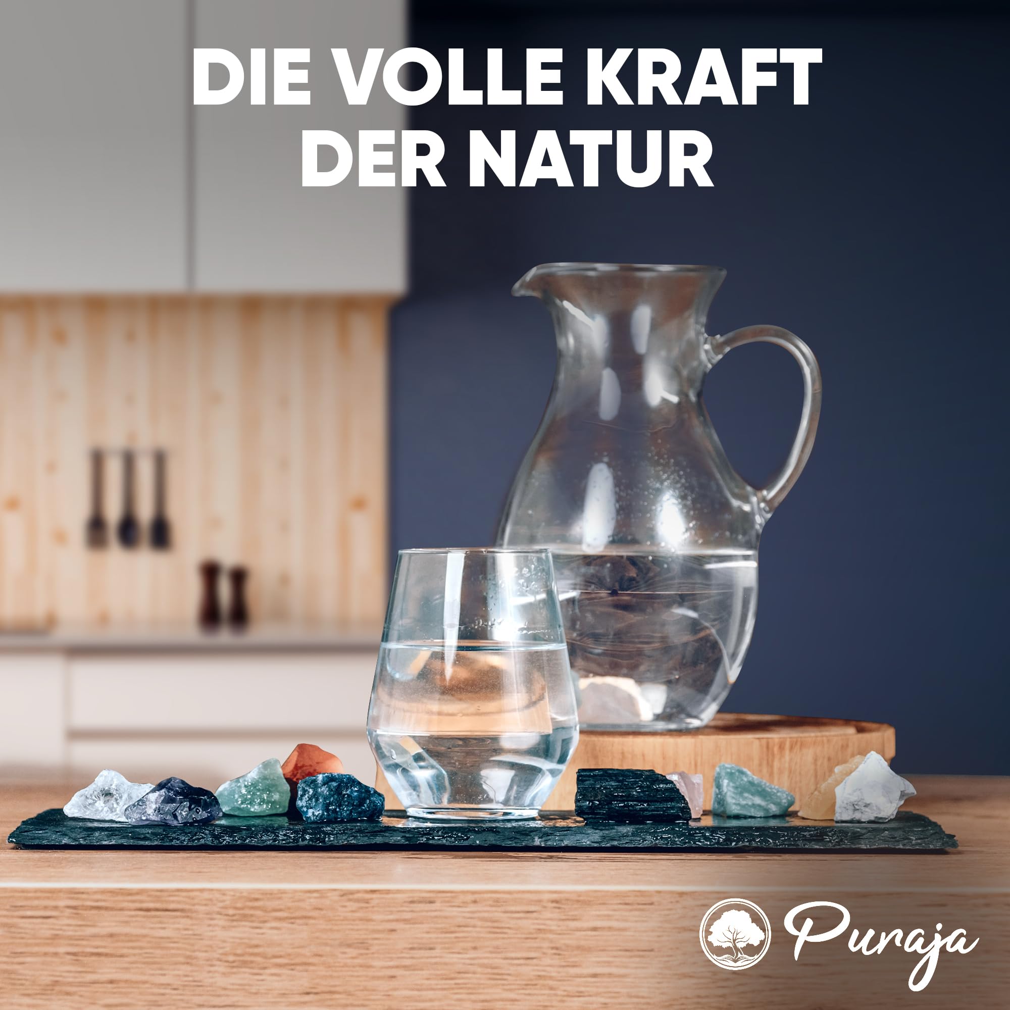 PURAJA All in One Edelstein Set | Alle Wasserstein Mischungen selbst zusammenstellen | Je ein Stück von den 10 beliebtesten Wasser- & Heilsteinen | 100% Natursteine