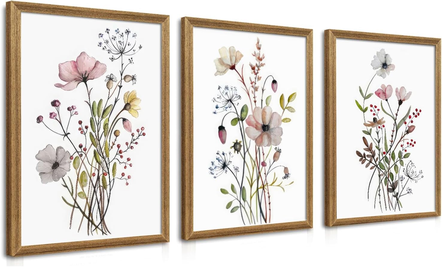 lianyibo 3Pcs Botanical Canvas Wall Art Watercolor Floral Prints Flower Wall Decor for Bedroom Bathroom Living Room Decor(60x90cmx3/Inner frame)