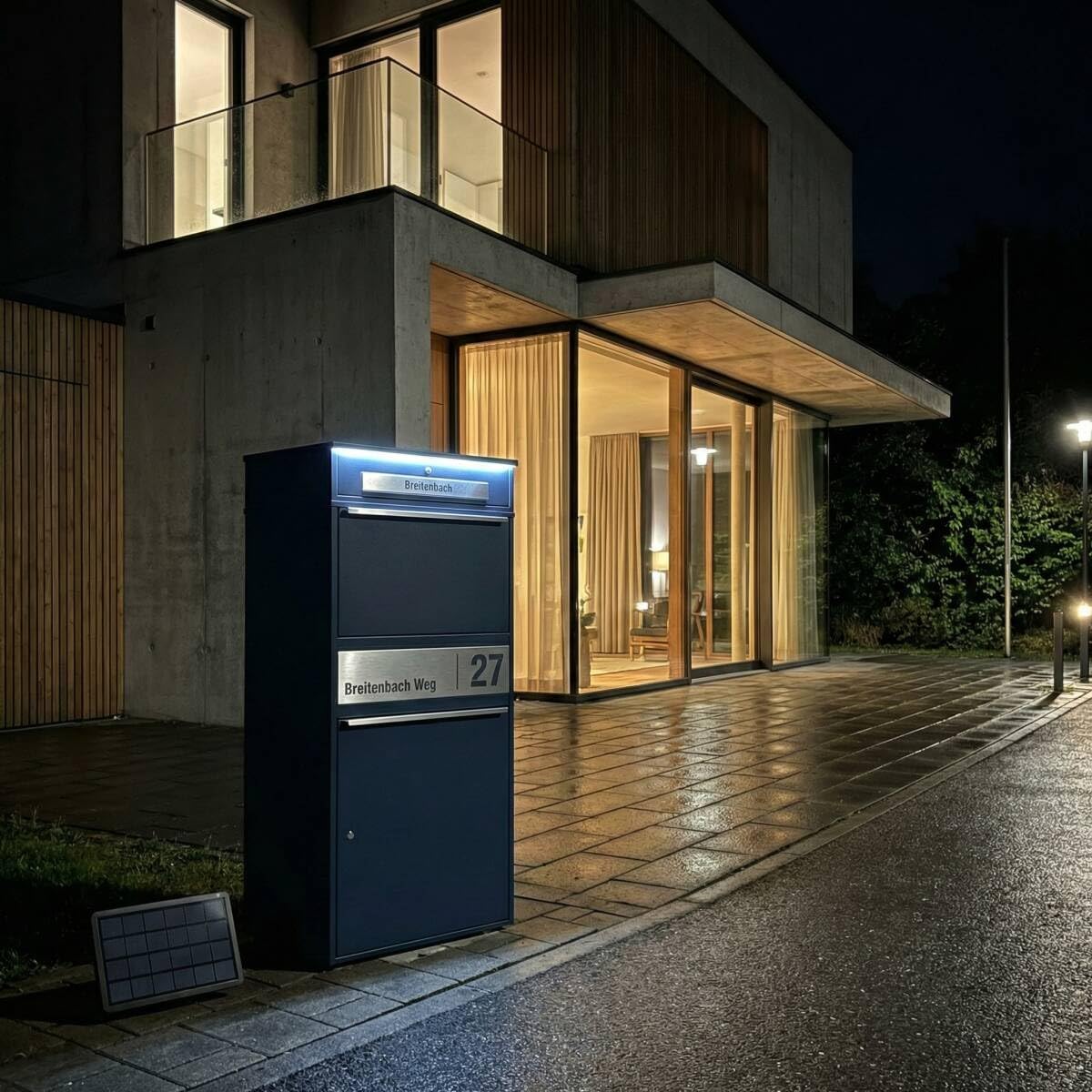 Metzler Bispo Max 2 Paketbox groß XXL mit LED Beleuchtung Briefkasten Anthrazit RAL7016 Edelstahl Namensschild