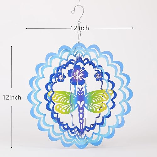Miniatura 7 de Kinetic - Adorno colgante de metal 3D con diseño de libélula y el viento, regalo para el hogar y el jardín, 12 pulgadas, diseño de mandala de