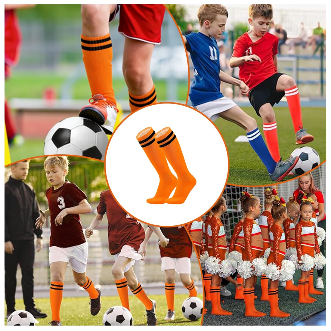 3 Paires Chaussette Foot Enfant Chaussettes De Sport Garçon Chaussettes De Football Antidérapantes Pour Entraînement Au Football Course Sport 26-34 Orange